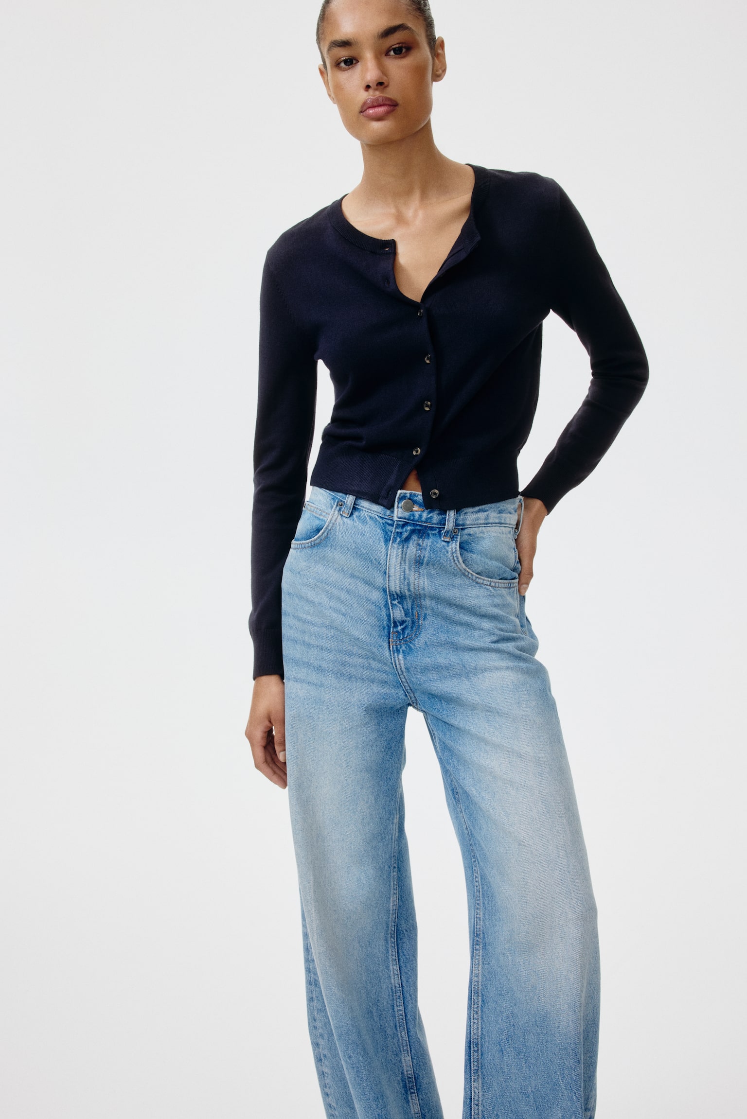 Fine-knit cardigan - Navy blue/Dark grey marl/Black/Cream/Brown/Light beige/Grey marl - 1