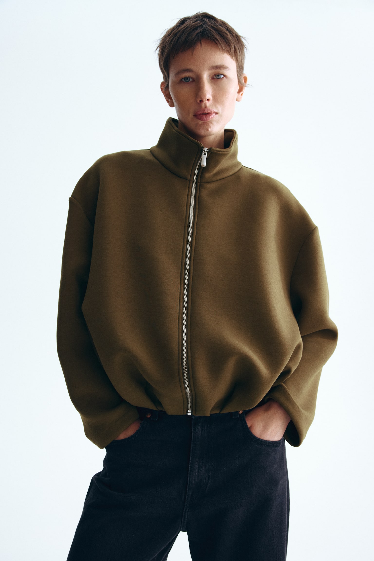 Куртка із тканини скуба - Темно-зелений хакі/Темно-коричневий/Чорний - 1