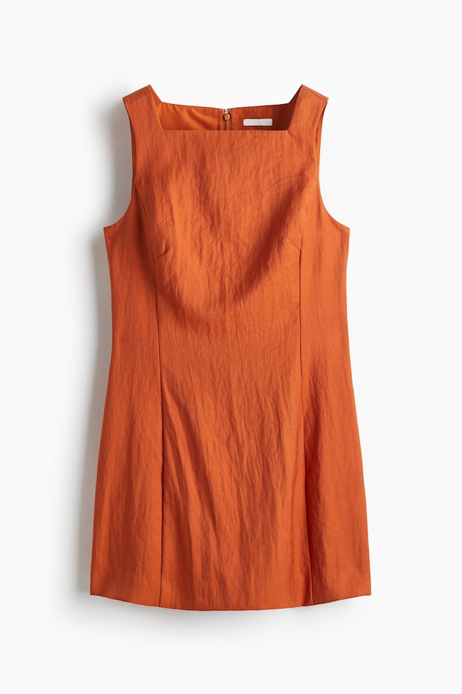 Vestido de sarga con escote cuadrado - Naranja/Beige claro/Estampado de cebra/Negro/Crema/Marrón oscuro/Floral/Marrón oscuro - 1