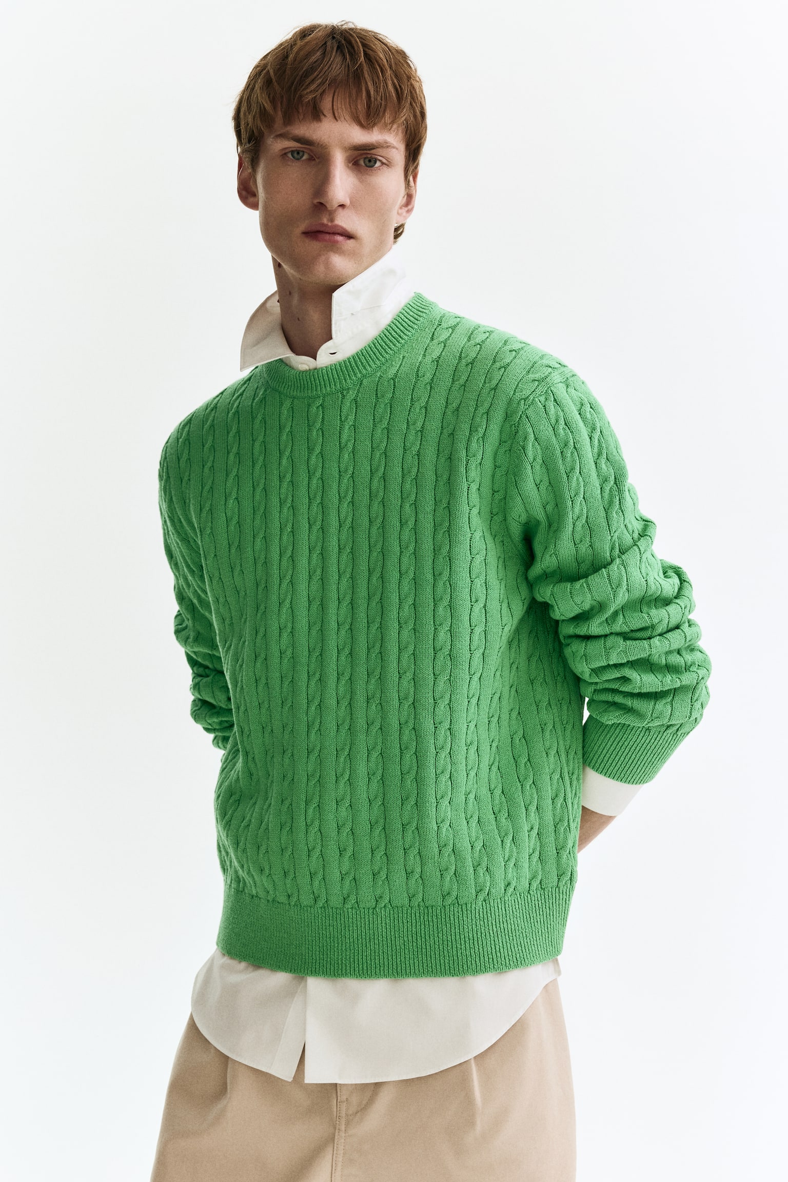 Chandail classique en tricot torsadé - Vert/Bleu clair/Marine - 2