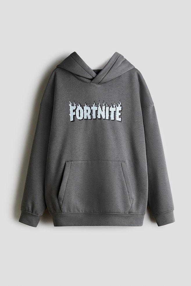 Printed Hoodie - Gray/Fortnite/Dark gray/SpongeBob/Ivory/Brawl Stars/Green/SpongeBob SquarePants/Blue/PlayStation/Light blue/Minecraft/Gray/Minecraft - 1