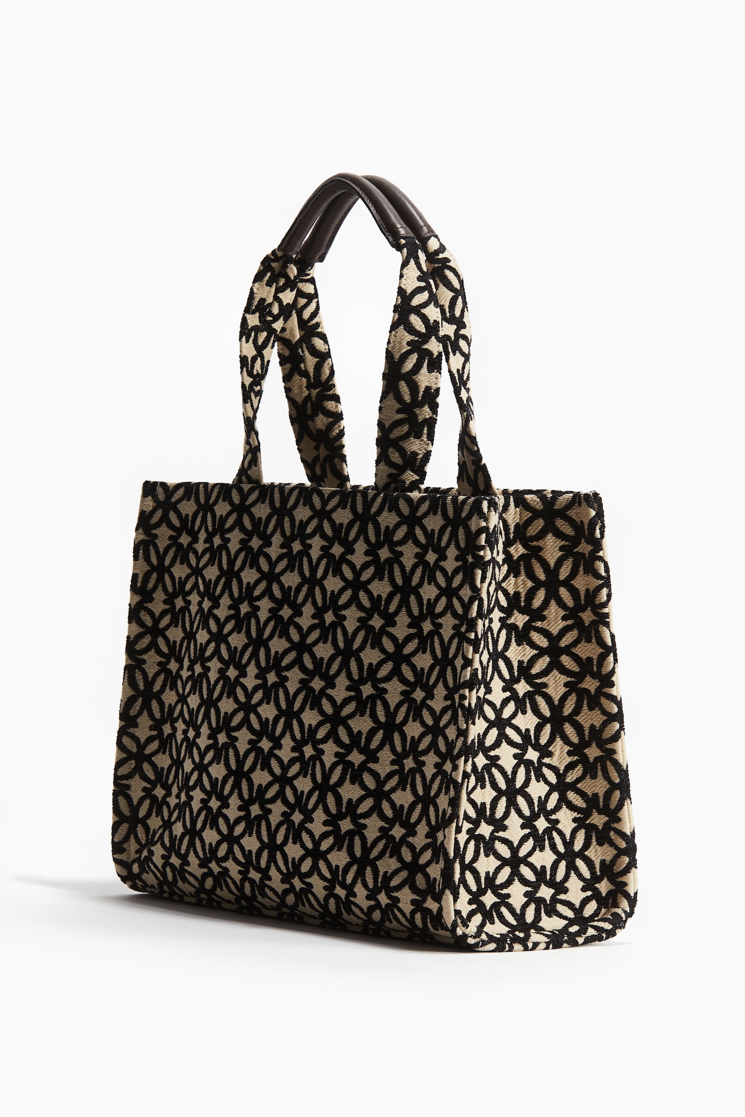 Cotton-blend shopper - Light beige/Black patterned/Light beige/Burgundy patterned - 2