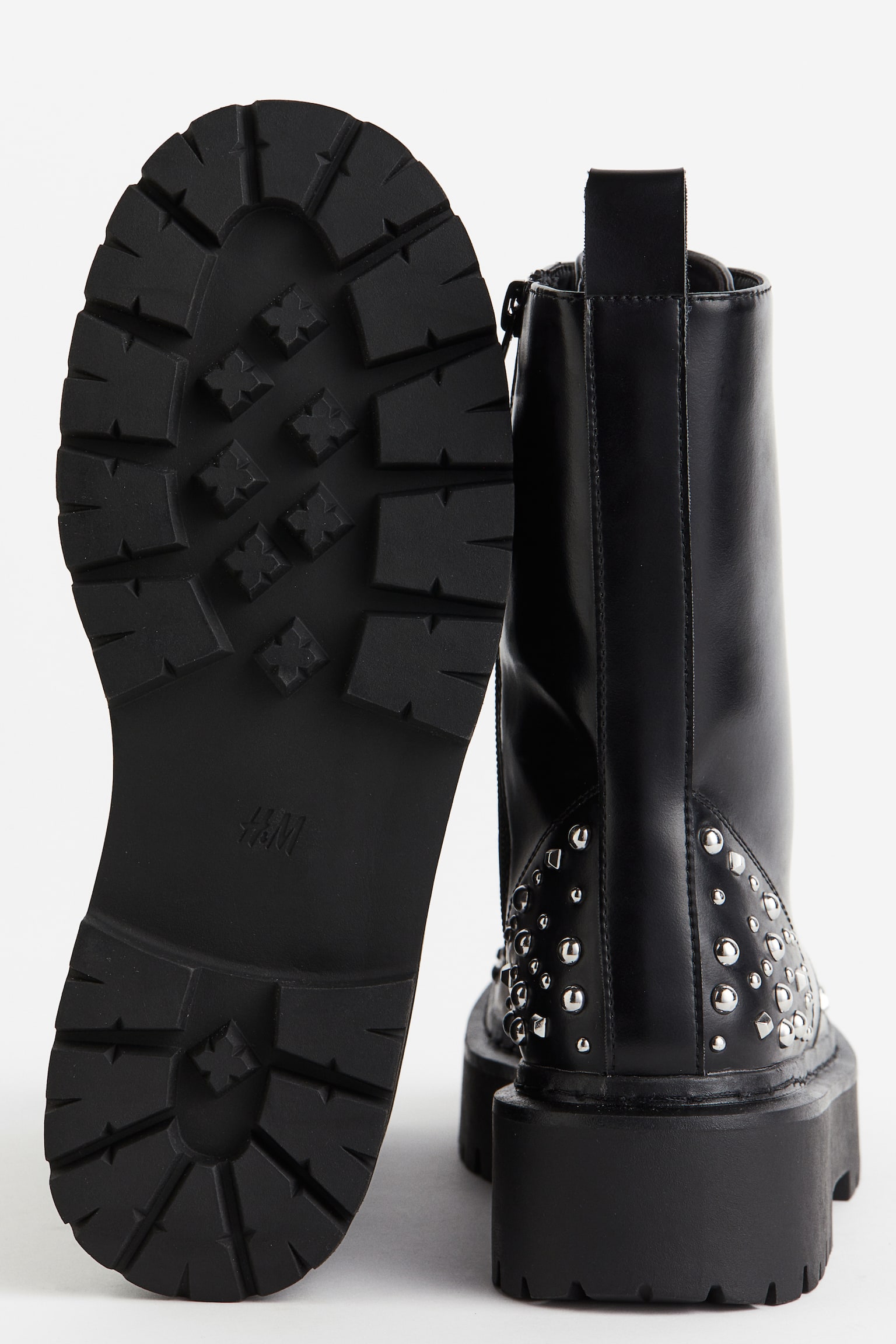 Studded Lace Up Boots - Black - 3