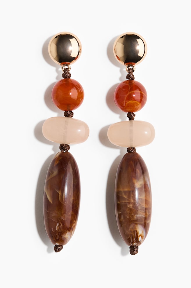 Beaded Dangle Earrings - Brown/gold-colored - 1
