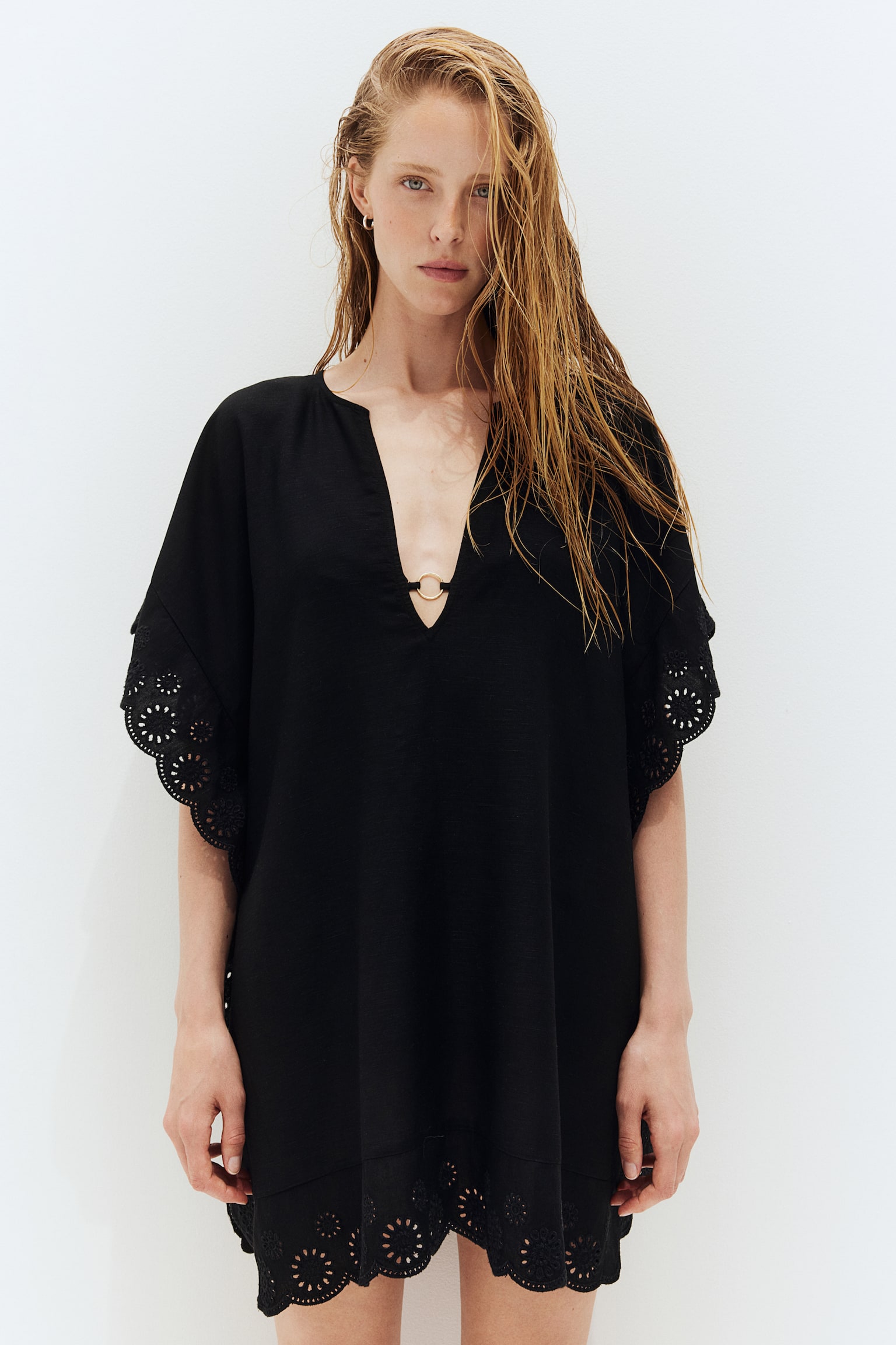 Broderie Anglaise Beach Kaftan - Black/White - 5