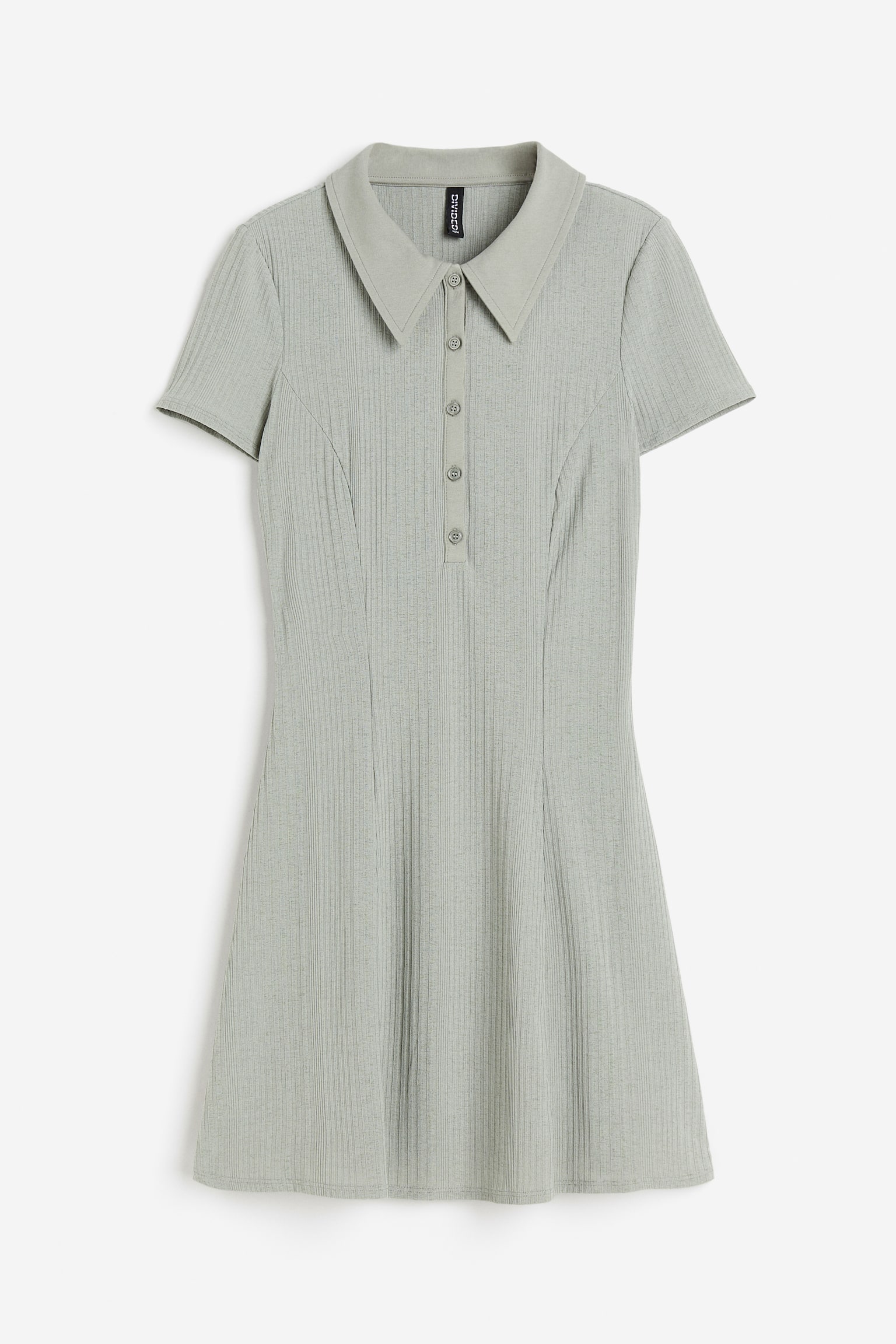 Collared Rib Dress - Light khaki green/Light grey - 1