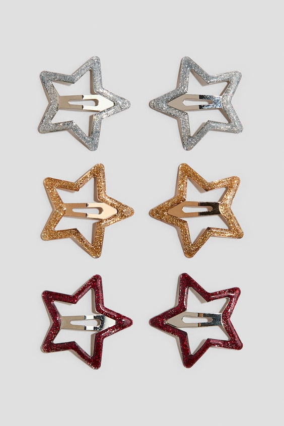 Аксессуары для волос H&M 6-Pack Hair Clips, цвет: Тёмный красный / Золотой