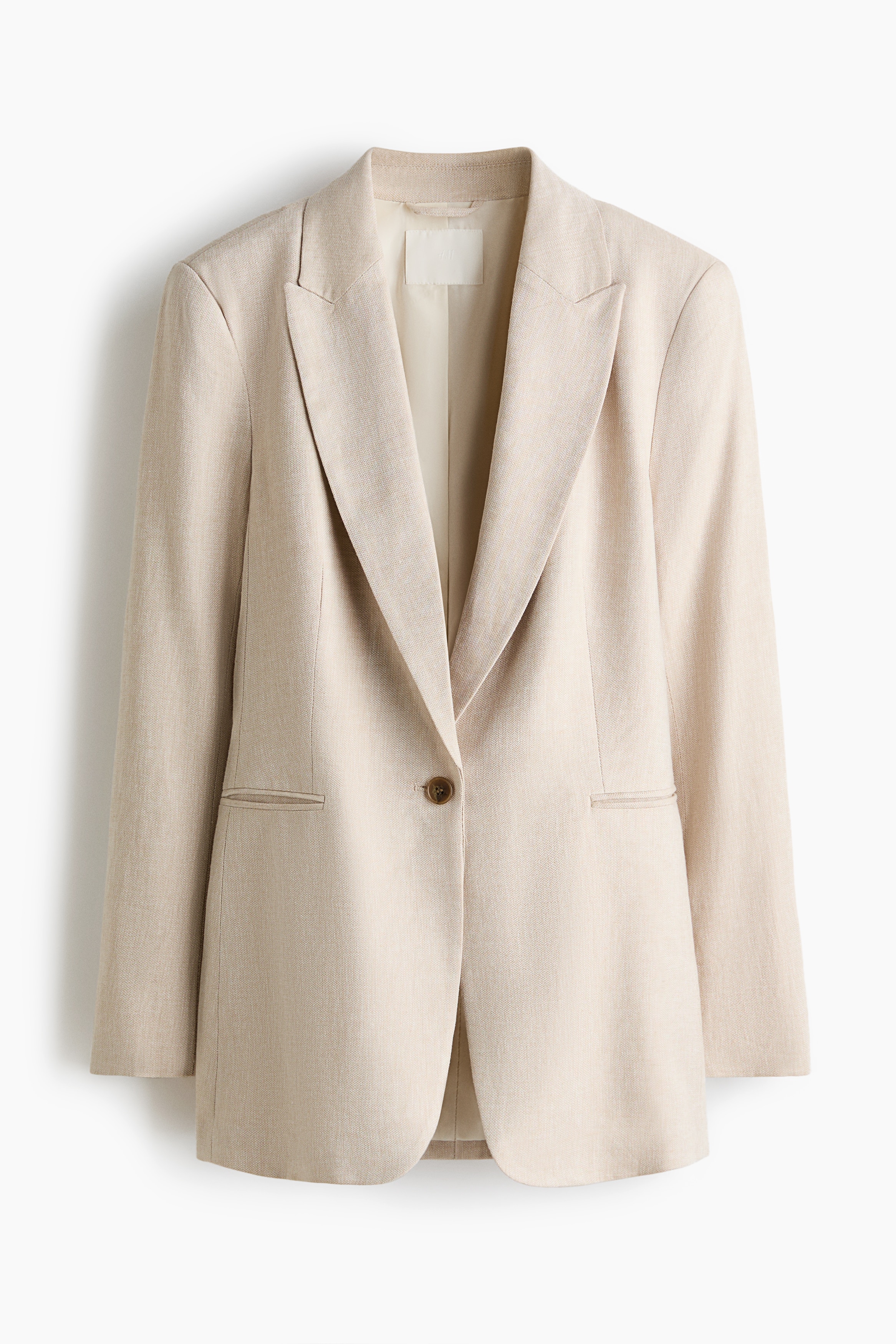 Blazer en mezcla de lino - Beige claro/Verde caqui oscuro/Café oscuro/Blanco