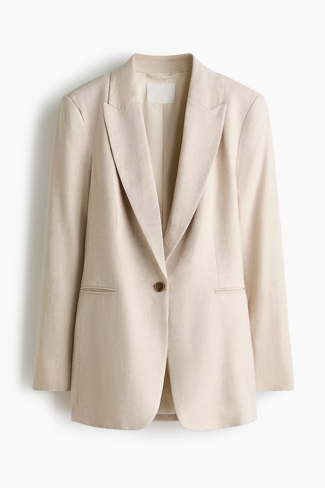 Linen-Blend Blazer - Light beige/Dark khaki green/White - 1