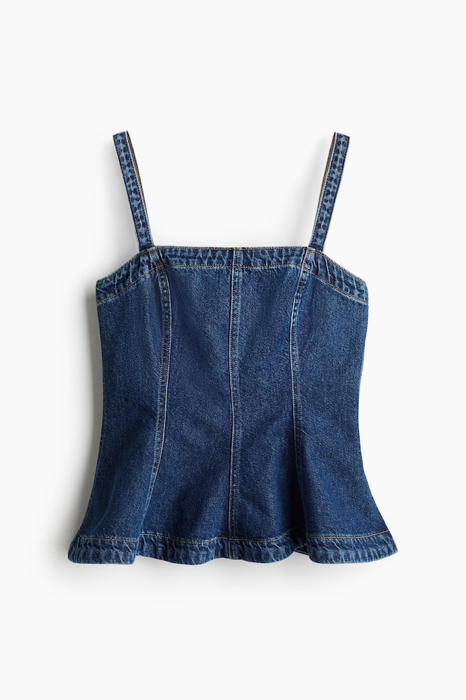 Denim peplum top - Dark denim blue - 1