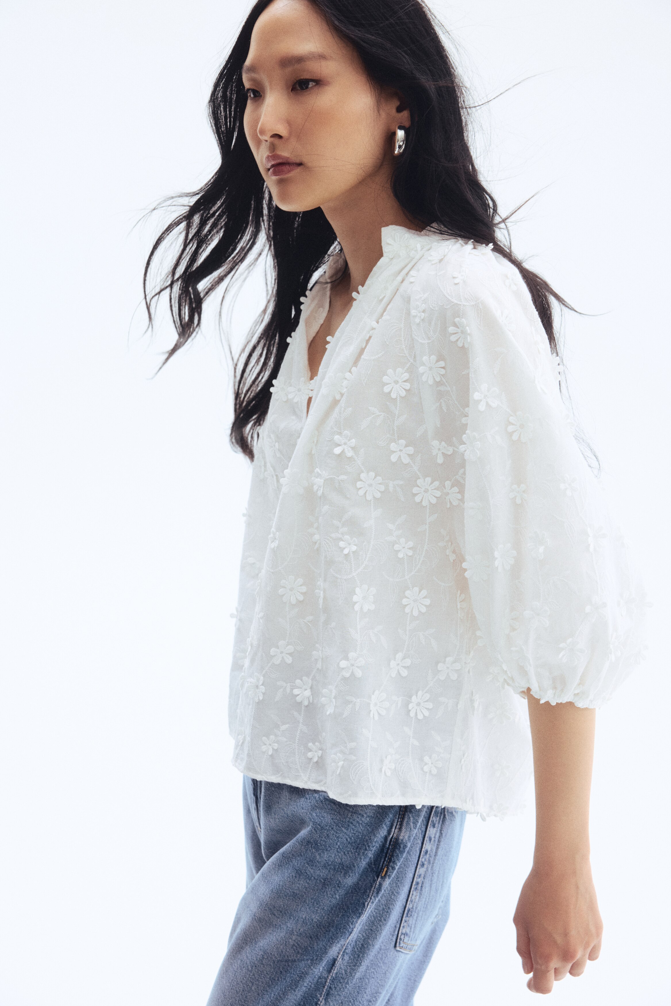 Appliquéd cotton blouse