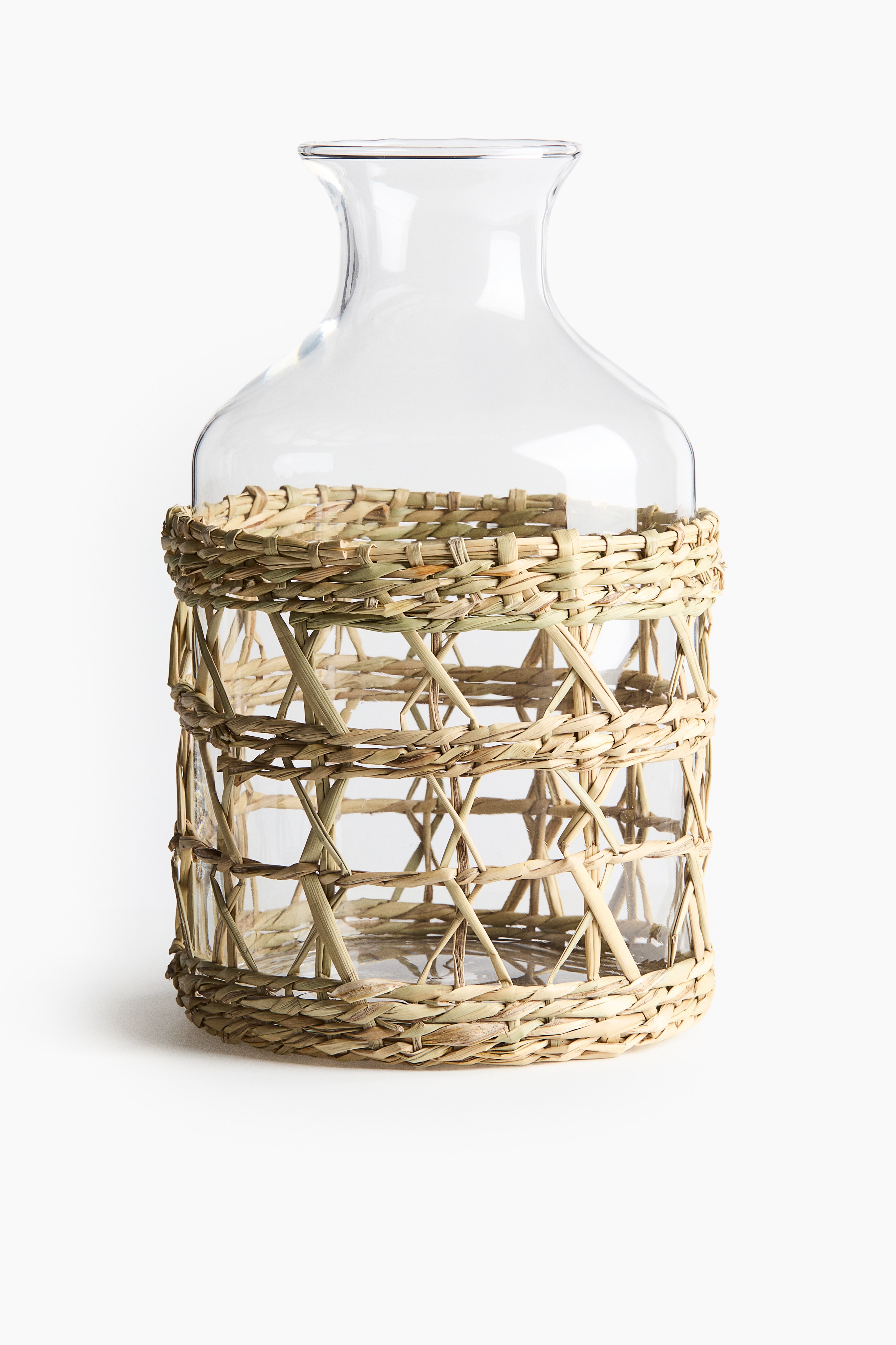 Seagrass-Cage Glass Carafe - Transparent/beige