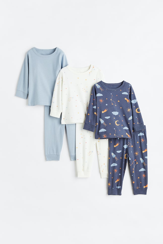 3-pack cotton pyjamas - Blue/Spaceships/White/Spaceships/Turquoise/Dinosaurs