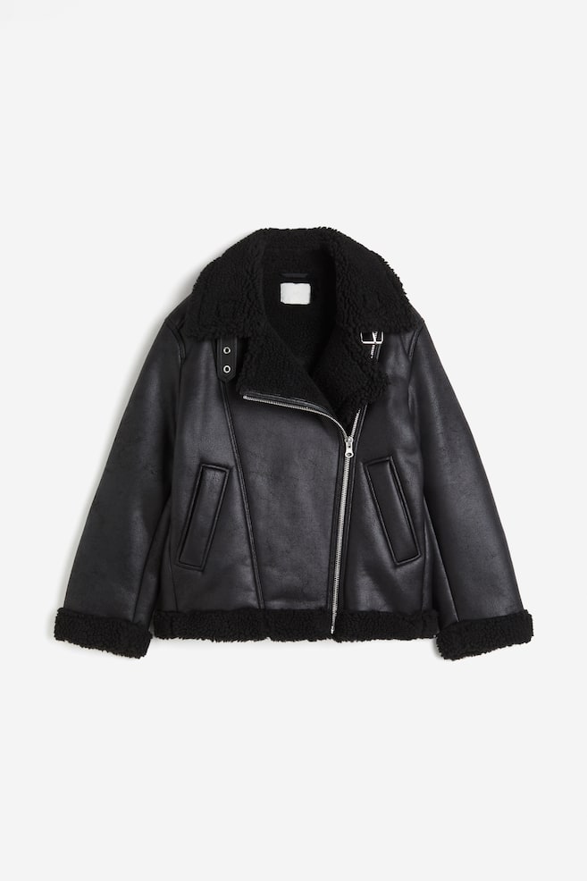 Oversized teddy-lined jacket - Black - 2