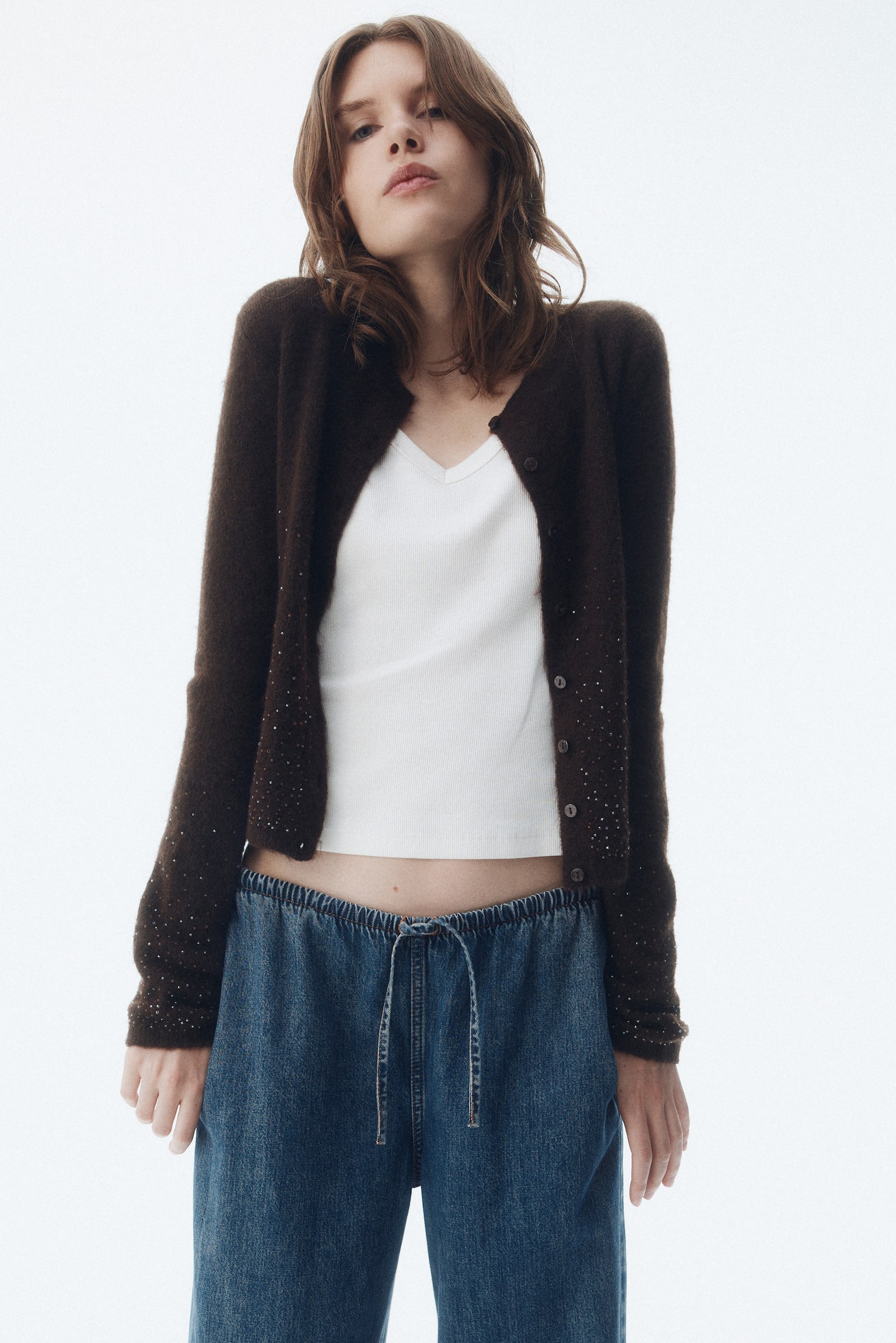 Pantalón de denim con cordón de ajuste - Azul denim/Negro/Deslavado/Azul denim pálido/Blanco/Azul denim claro/Gris claro - 6