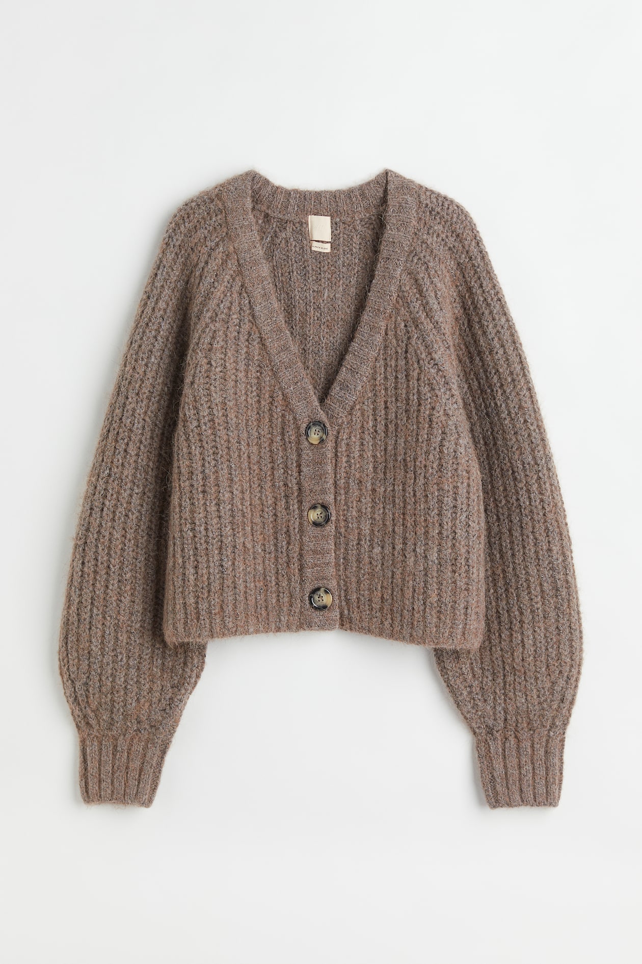 Rib-knit wool-blend cardigan - V-neck - Long sleeve - Brown marl ...