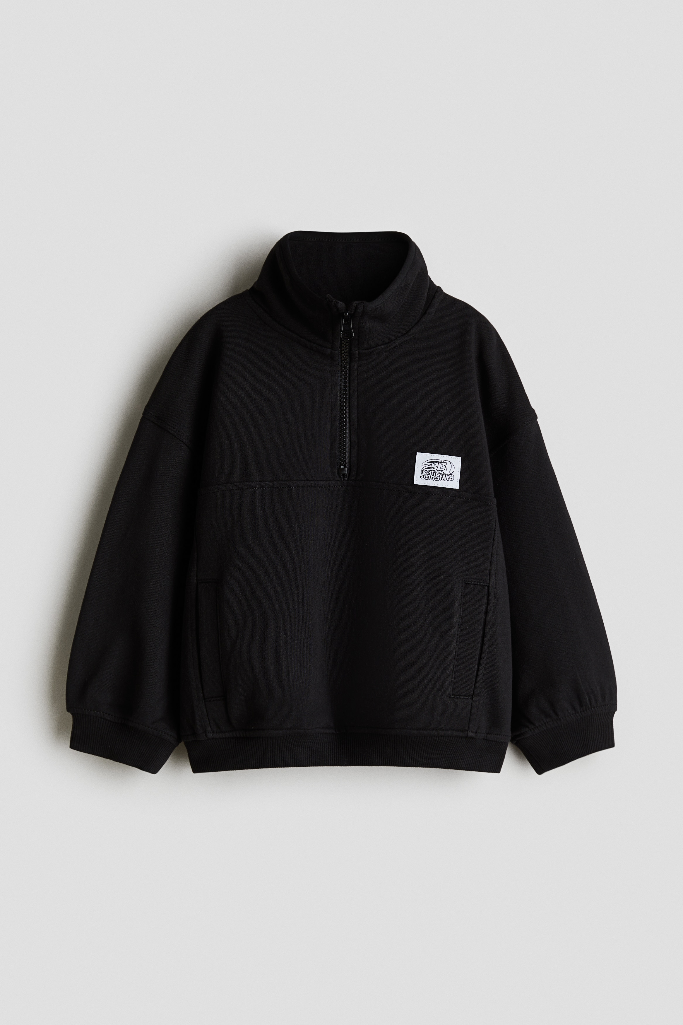 ハーフジップスウェットトップス - ブラック/ライトグレーメランジ