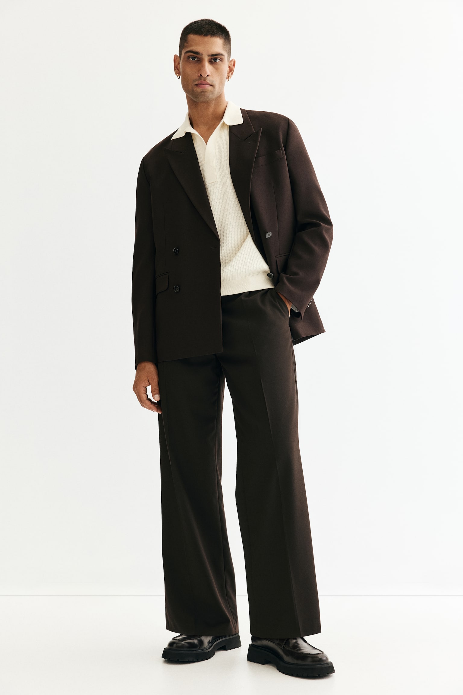 Regular Fit Knitted polo shirt - 奶油色/深米色/深咖啡色 - 5