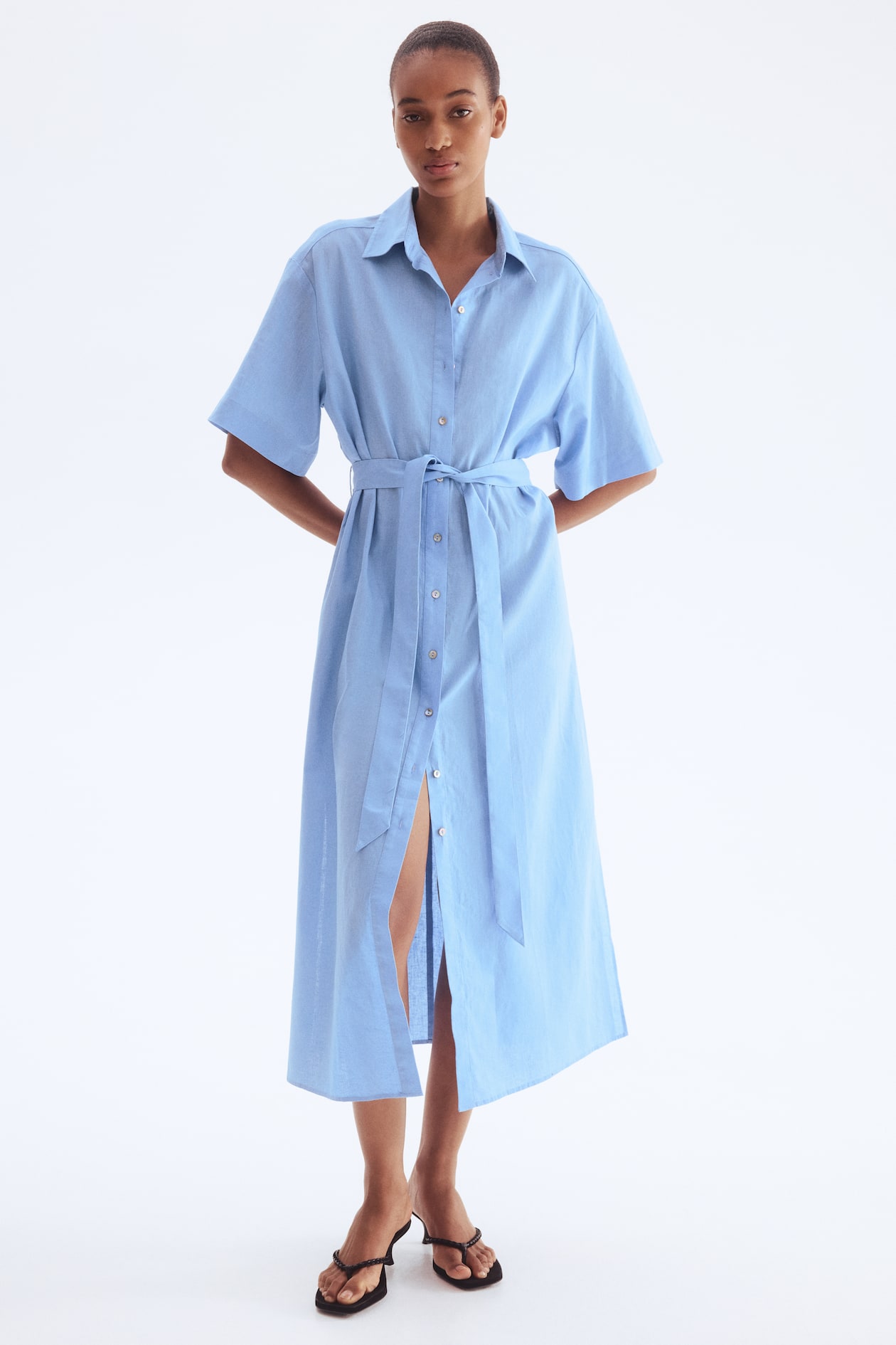 chinese dress ladies Midi Length Linen Wrap Dress, XL / Gray main image 1