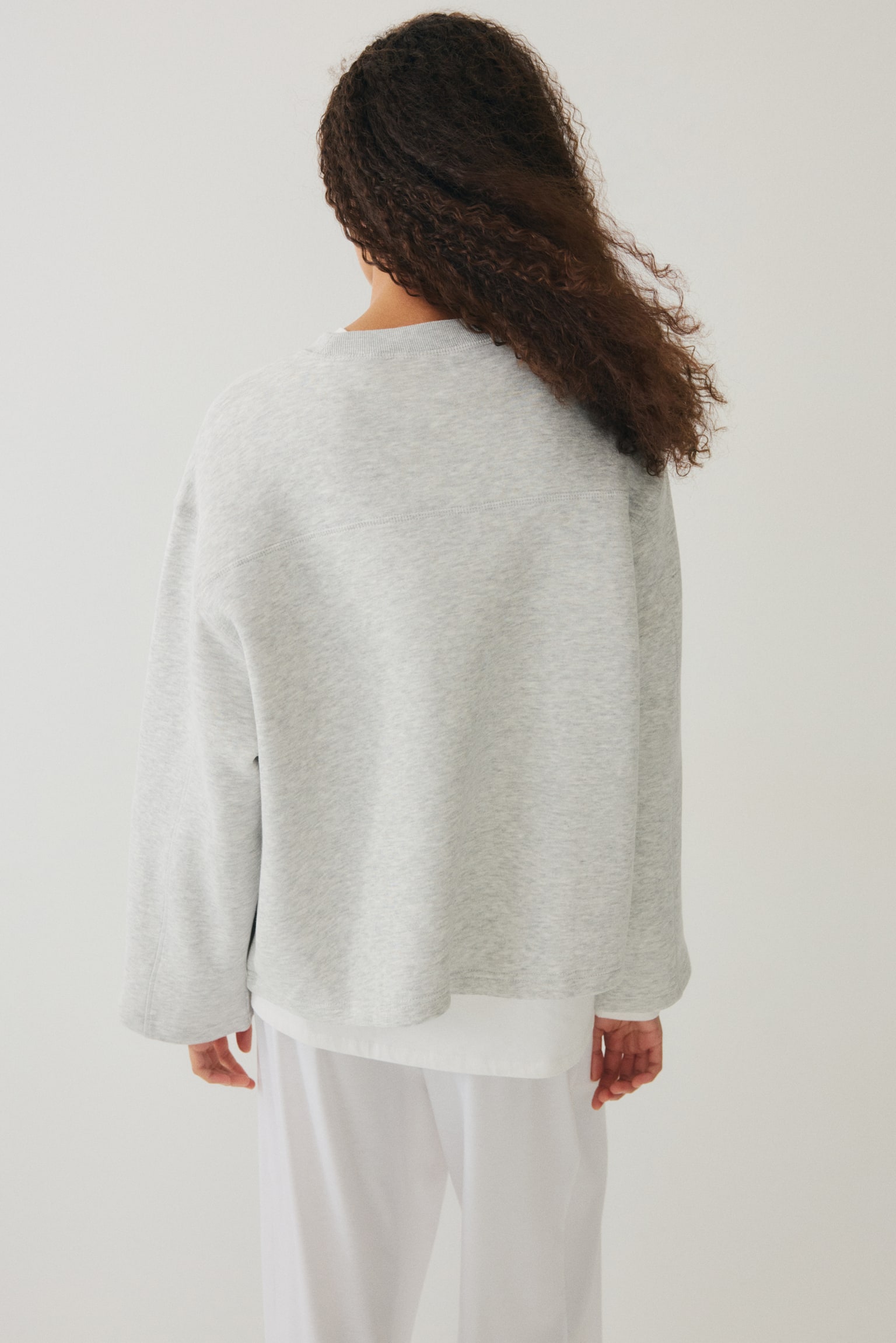 Oversized sweatshirt - Light grey marl/Navy blue/Dark brown/Striped - 5