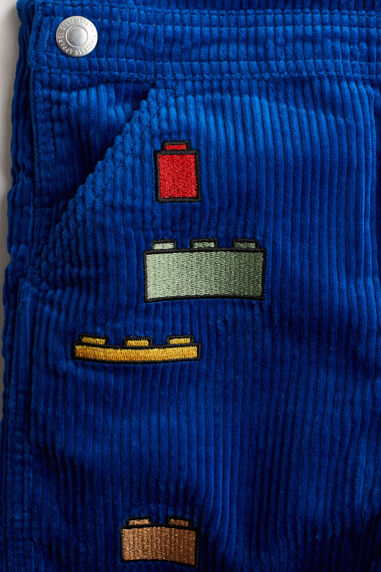 Embroidered-detail corduroy dungarees - Bright blue/LEGO - 3