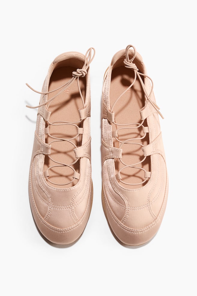 Satin Lace-Up Ballet Flats - Powder pink/Dark dusty blue - 1