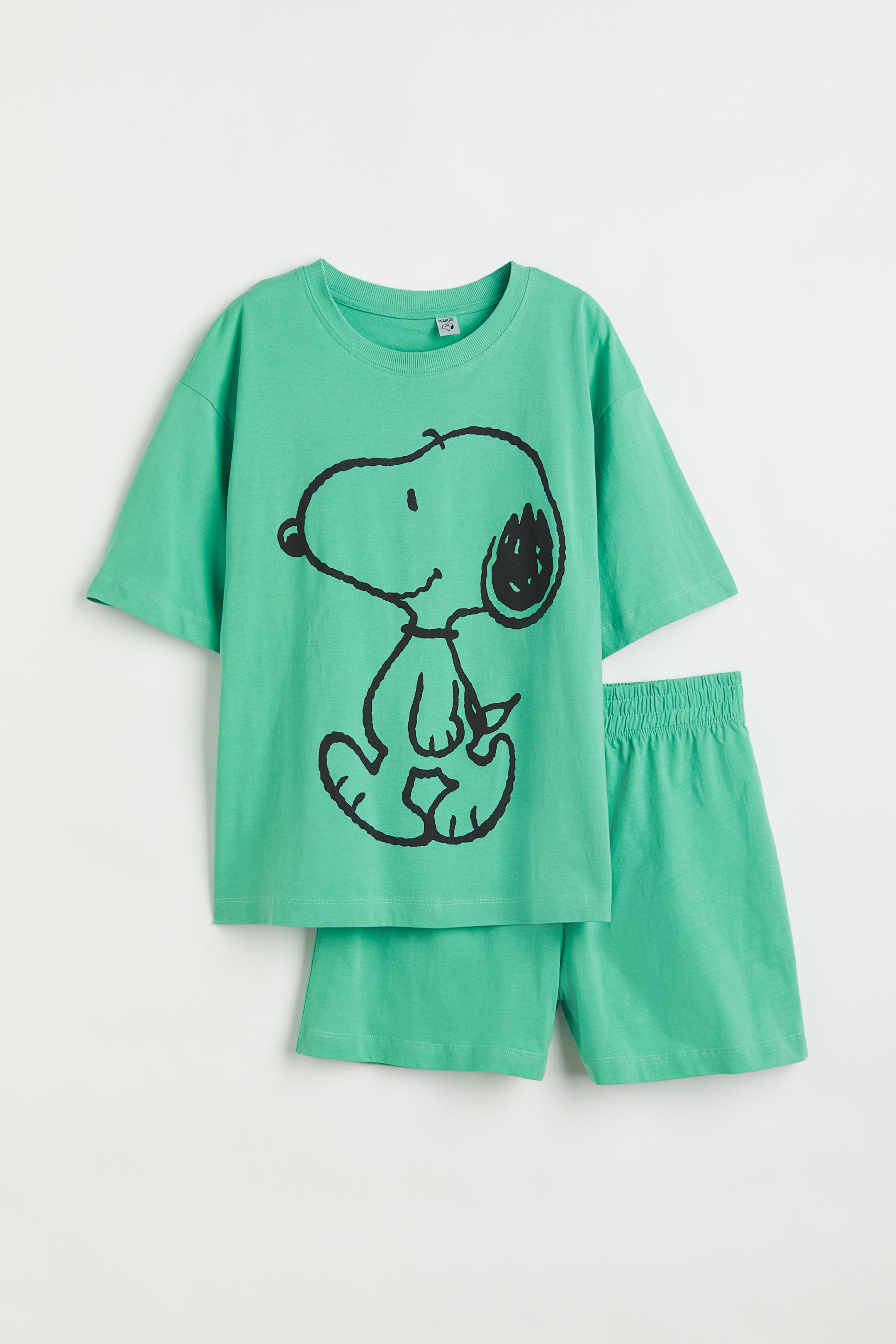 Cotton Jersey Pajamas - Round Neck - Short sleeve - Green/Snoopy ...