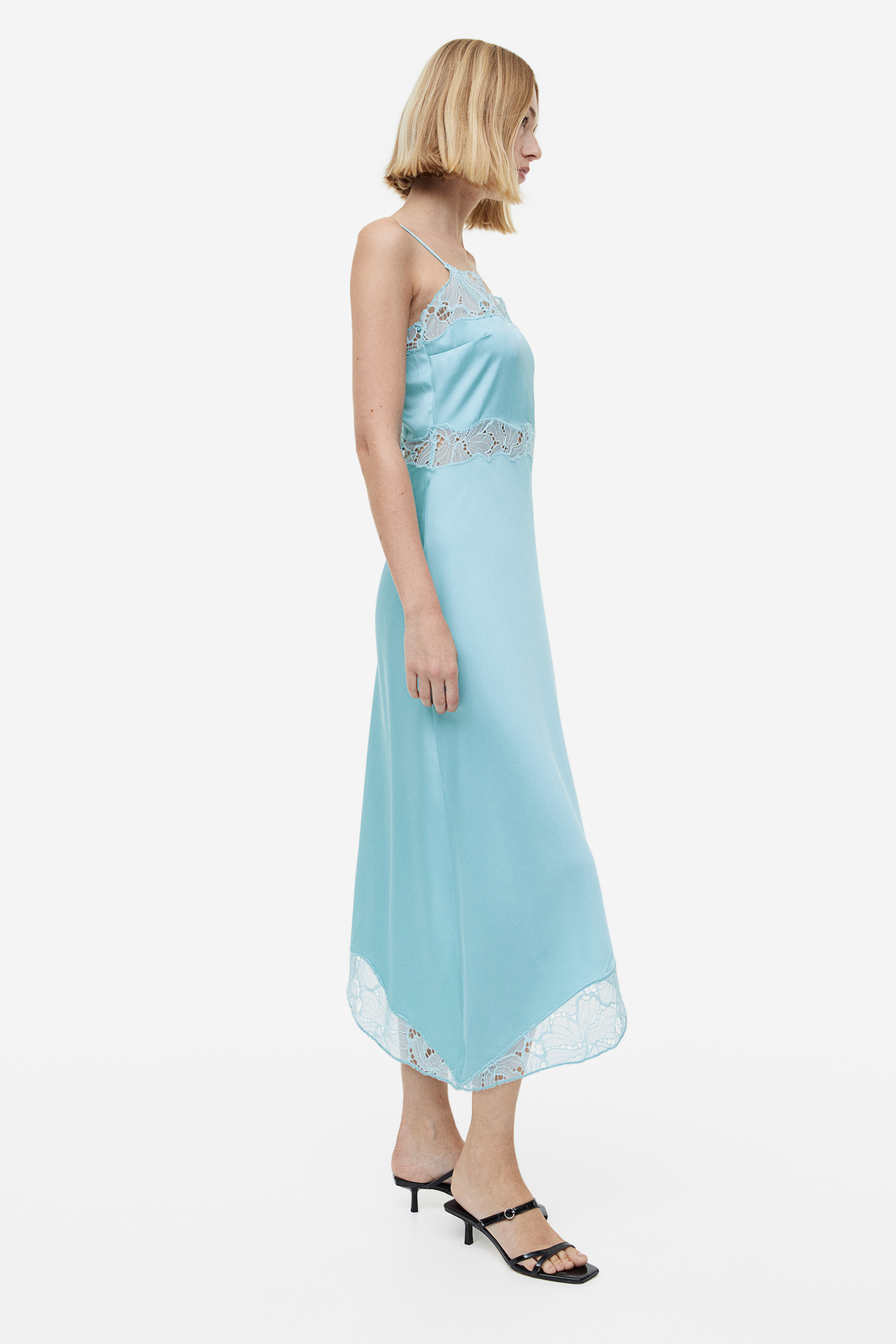 Lace-trimmed slip dress - Light turquoise/Black - 5