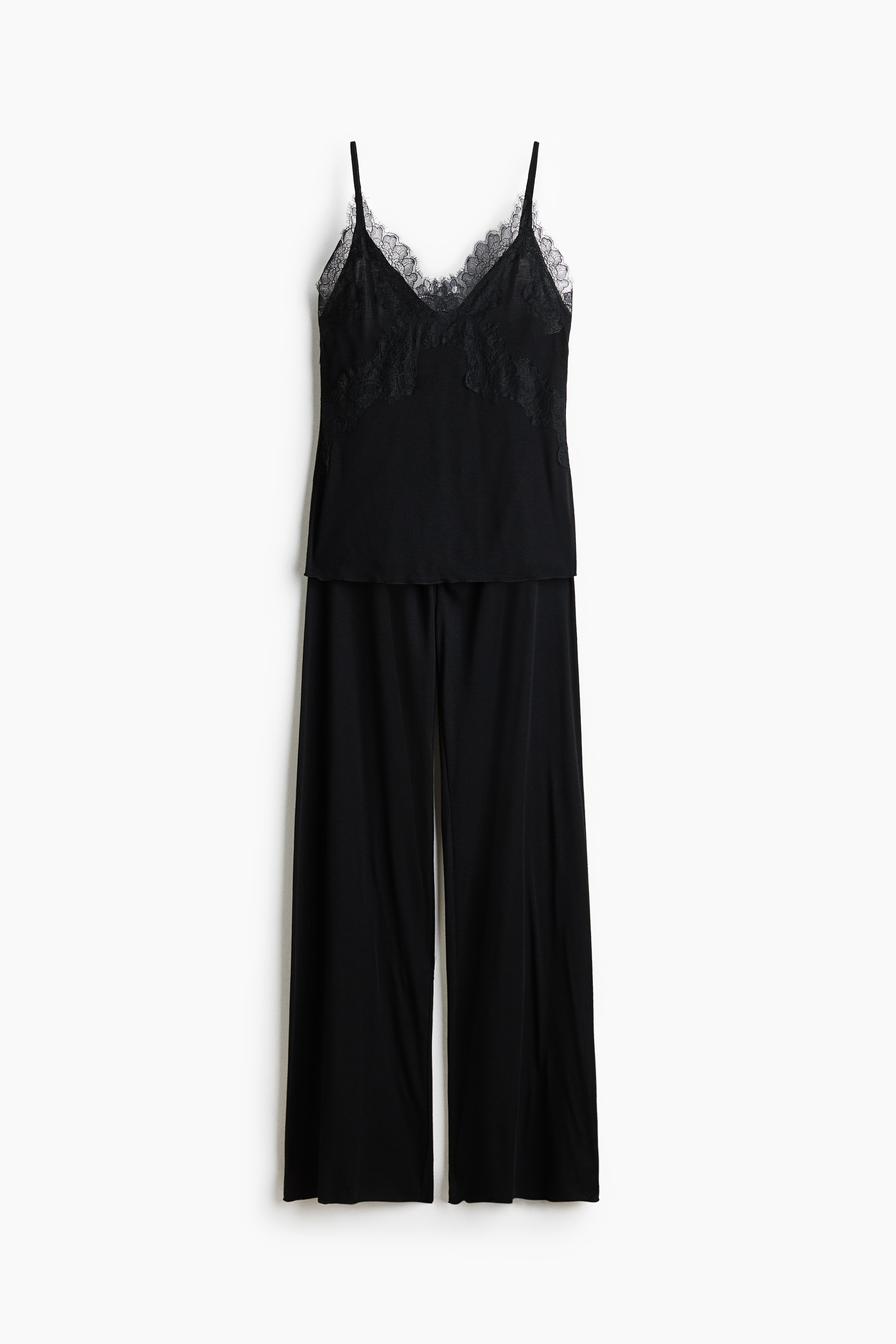 Pigiama in jersey con pizzo - Nero/Burgundy/Rosa pesca chiaro