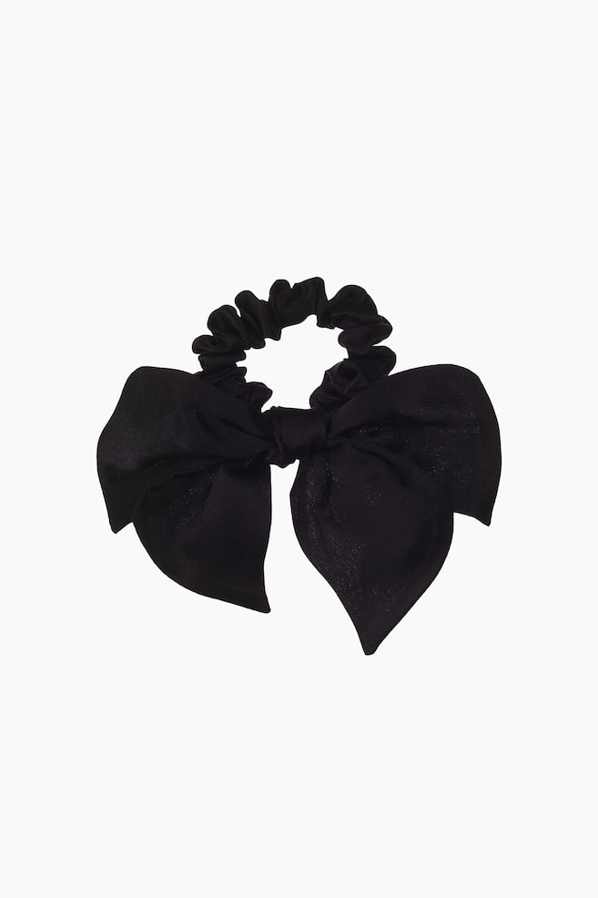 Silk-bow scrunchie - Black/Dark cerise - 1