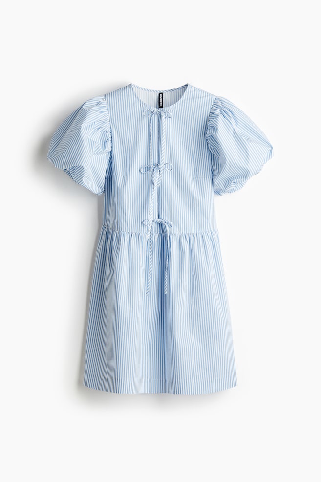 Vestido de popelina con triple lazada - Azul/Rayas blancas/Negro - 1