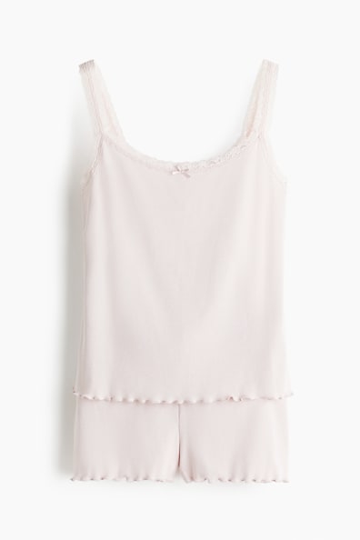 Women's Powder pink Ribbed Pajamas | H&M CA