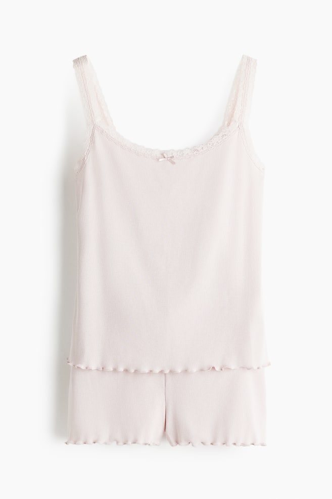 Ribbed pyjamas - Powder pink/Light dusty blue/Cream/Pink floral - 1