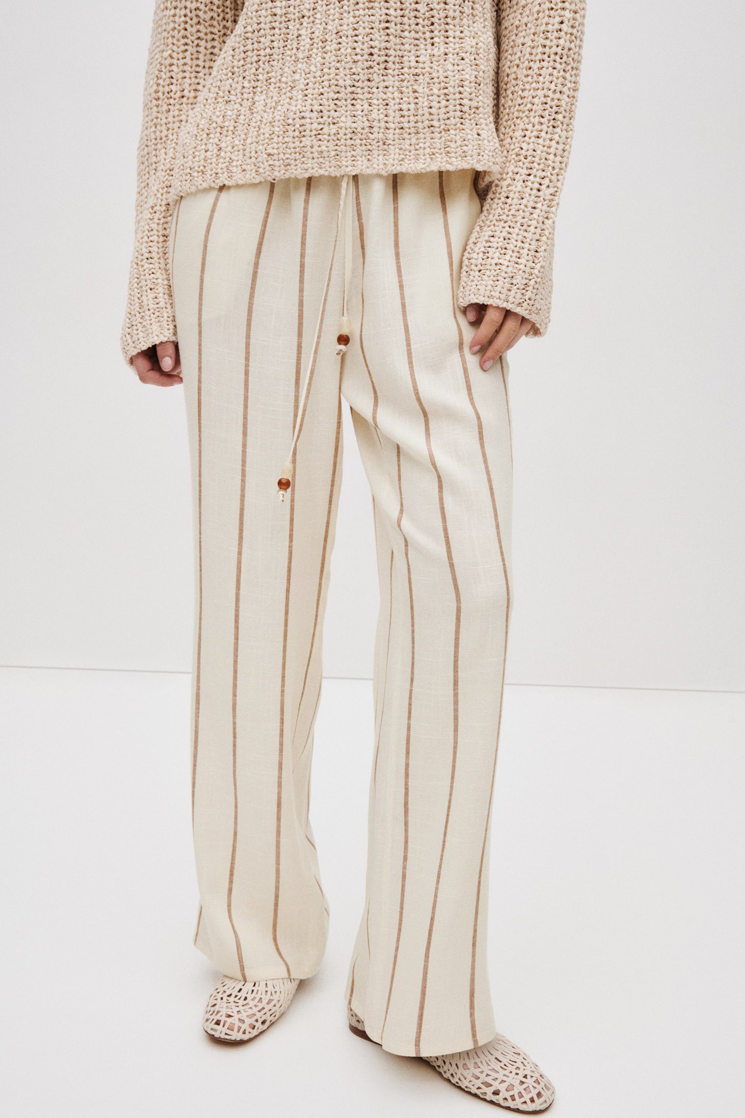 Linen-blend drawstring trousers - Cream/Striped/Light beige/Black/Rust red/Black/Striped/Olive green/Ivory - 3