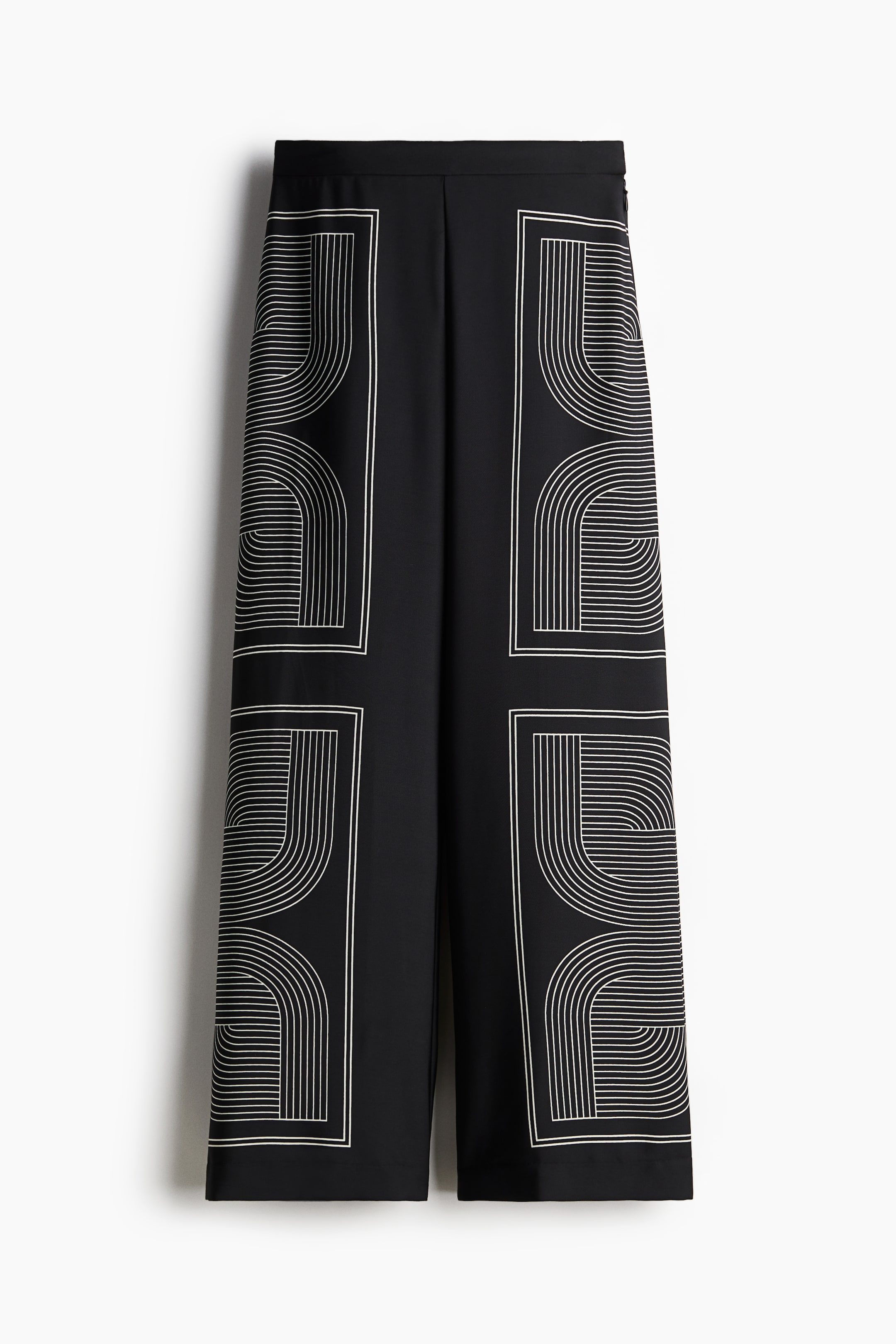 Wide-Leg Pants - High waist - Long - Black/patterned - Ladies | H&M US 1