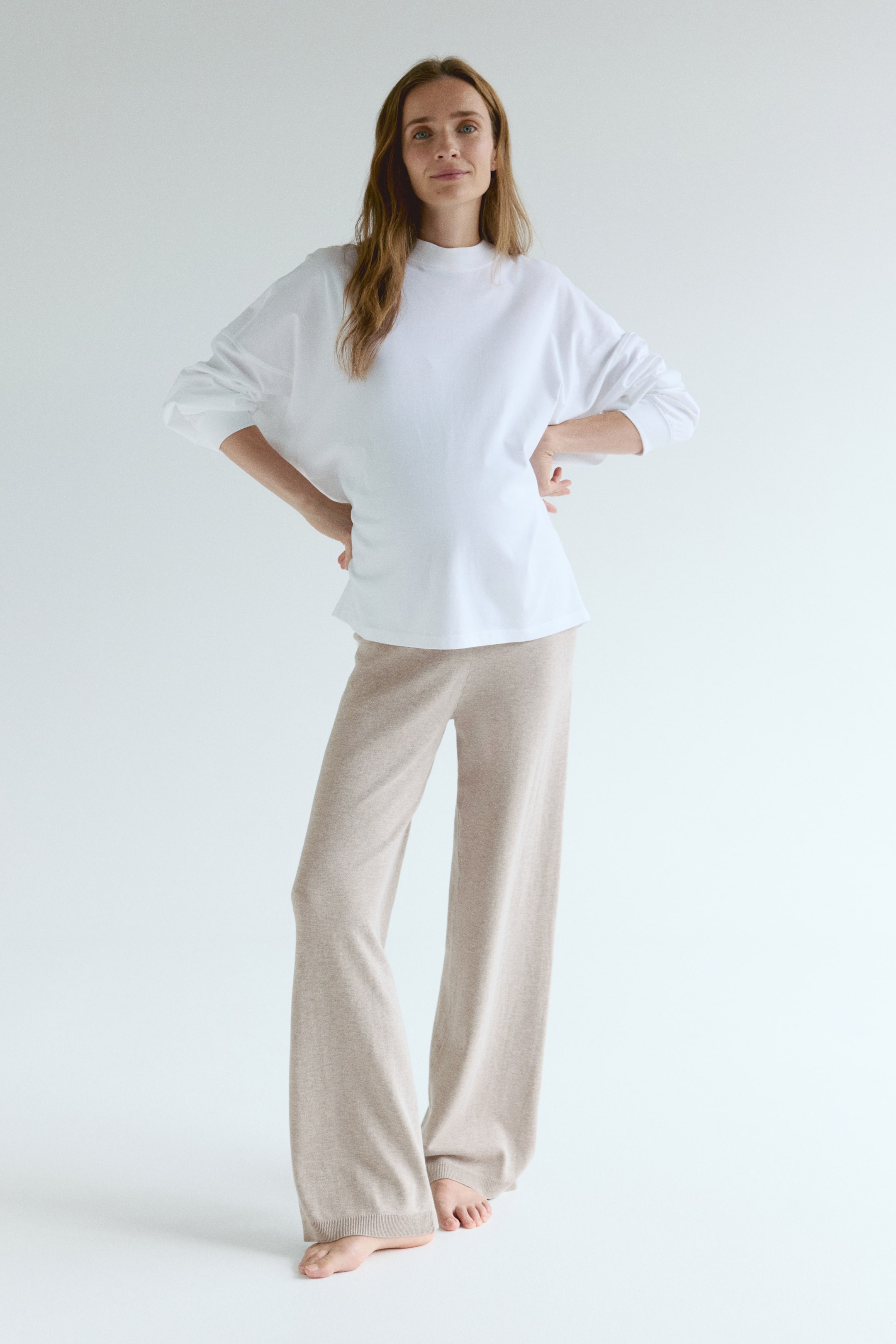 View larger image: MAMA Knitted trousers - Light beige marl - Ladies | H&M GB 1