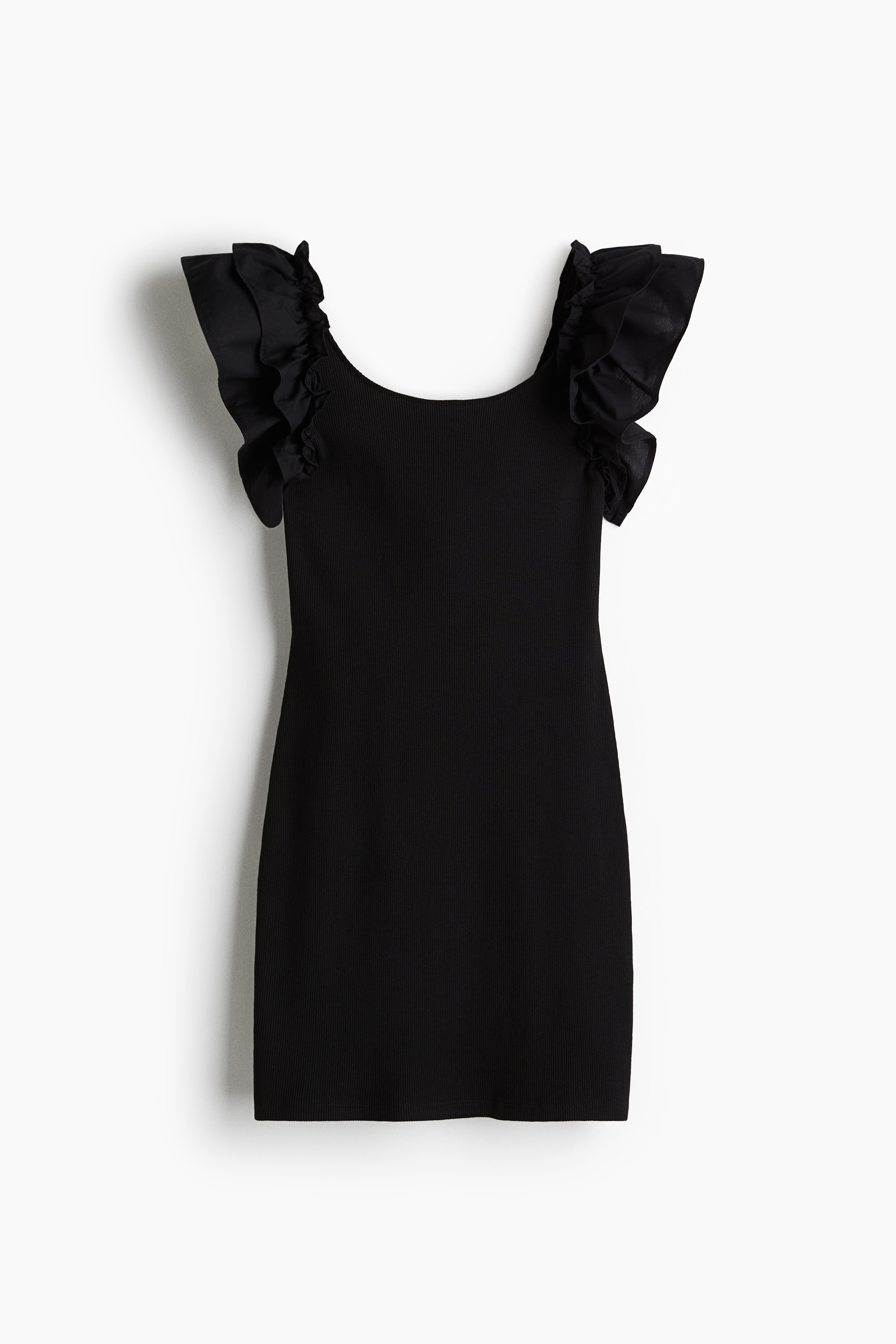 Ruffle-Trimmed Jersey Dress - Black/Bright yellow