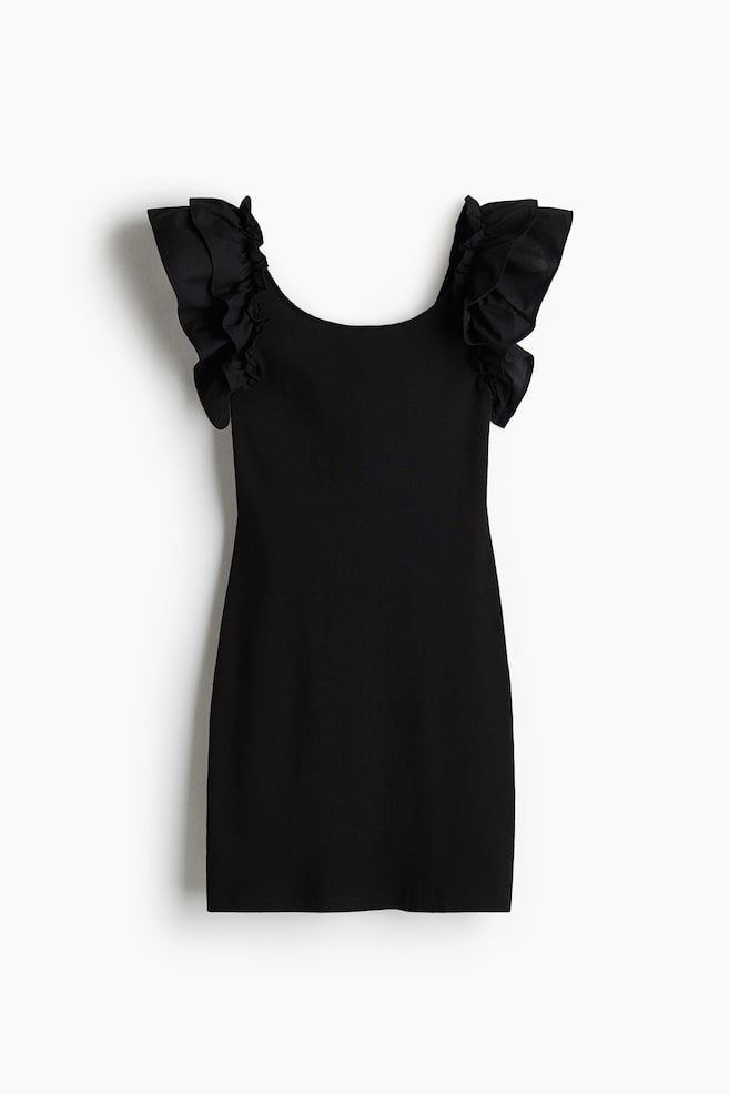 Jerseykleid mit Volant - Schwarz - 1