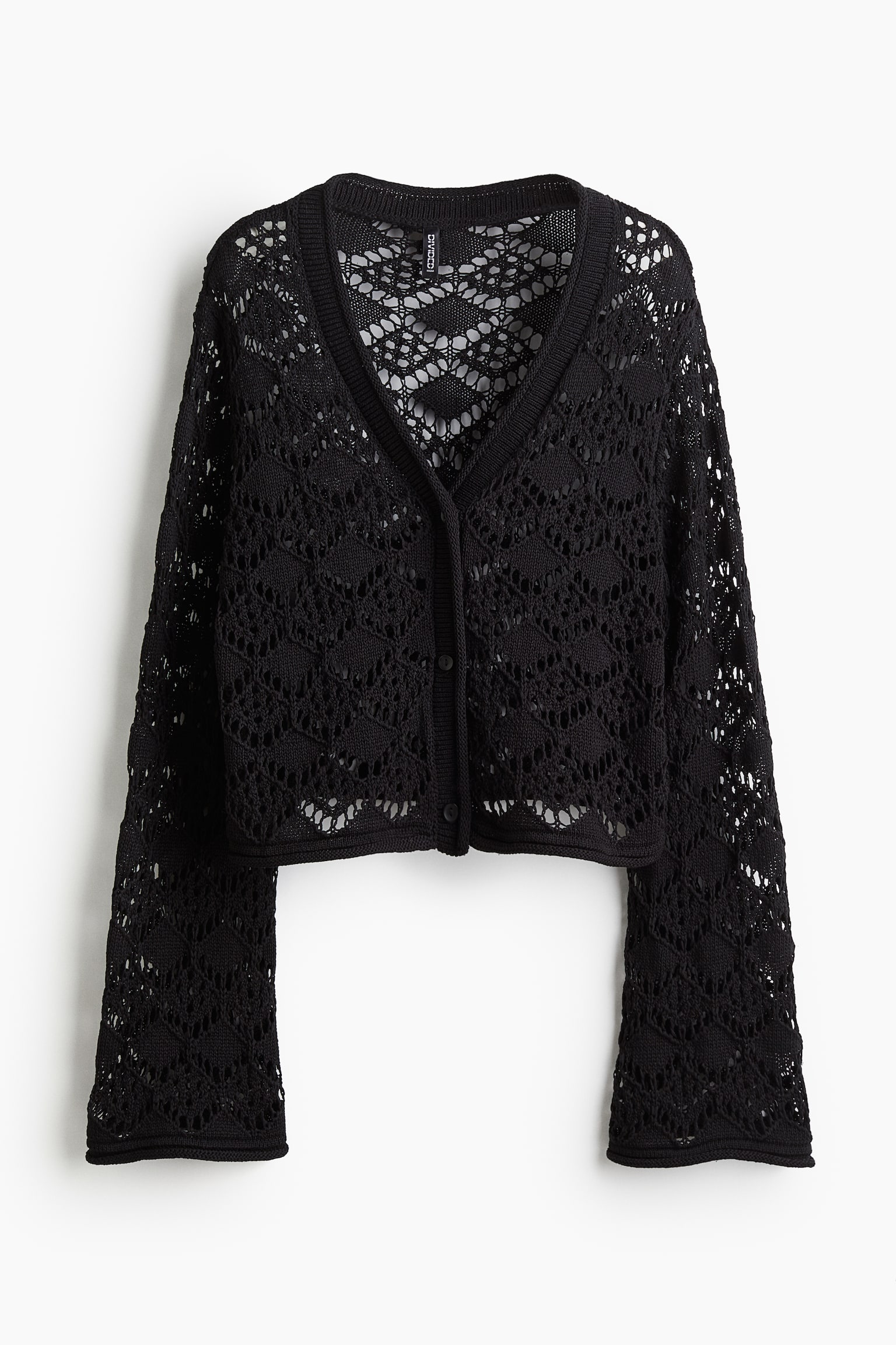 Pointelle Knit Cardigan - Black/Light beige/Cream/Light grey - 2