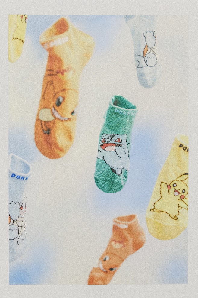 5 paria varrettomia sukkia - Keltainen/Pokémon/Oranssi/Pokémon/Sininen/Ryhmä Hau - 1