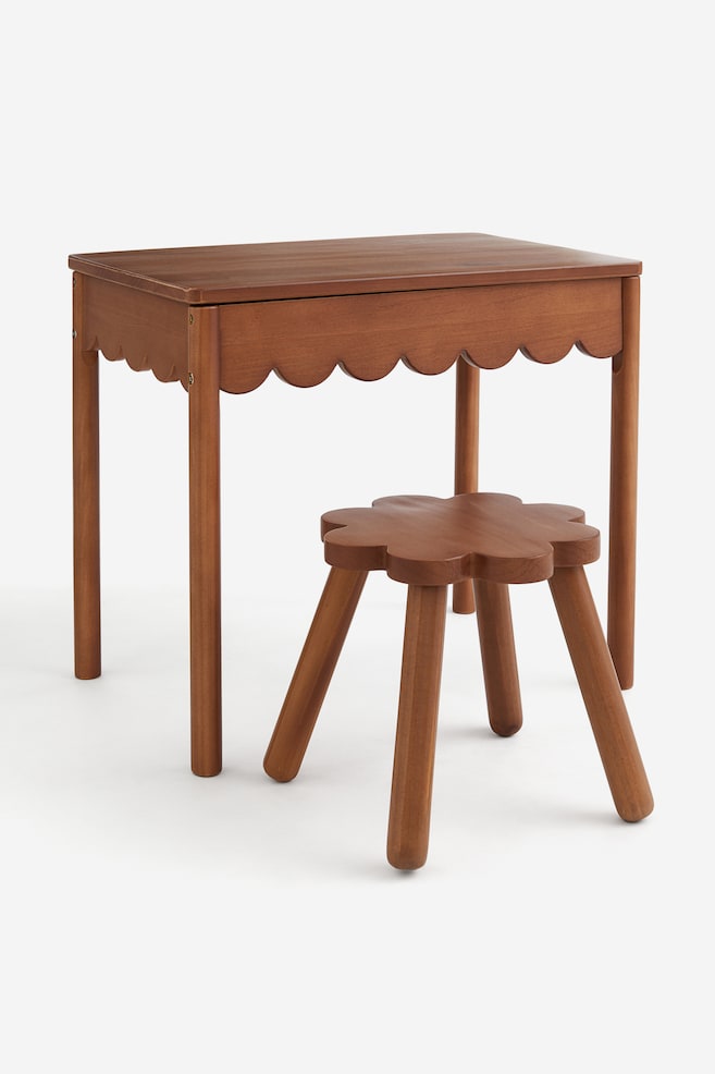 Children's scallop-edge desk and stool - Brown - 1