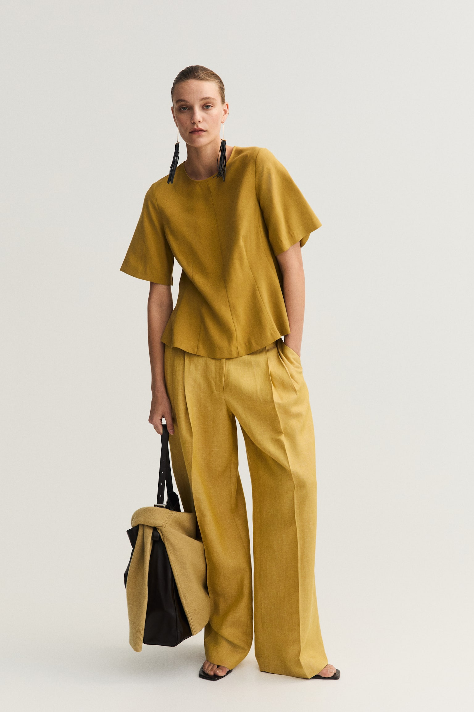 Peplum blouse - Mustard yellow/Cream - 5