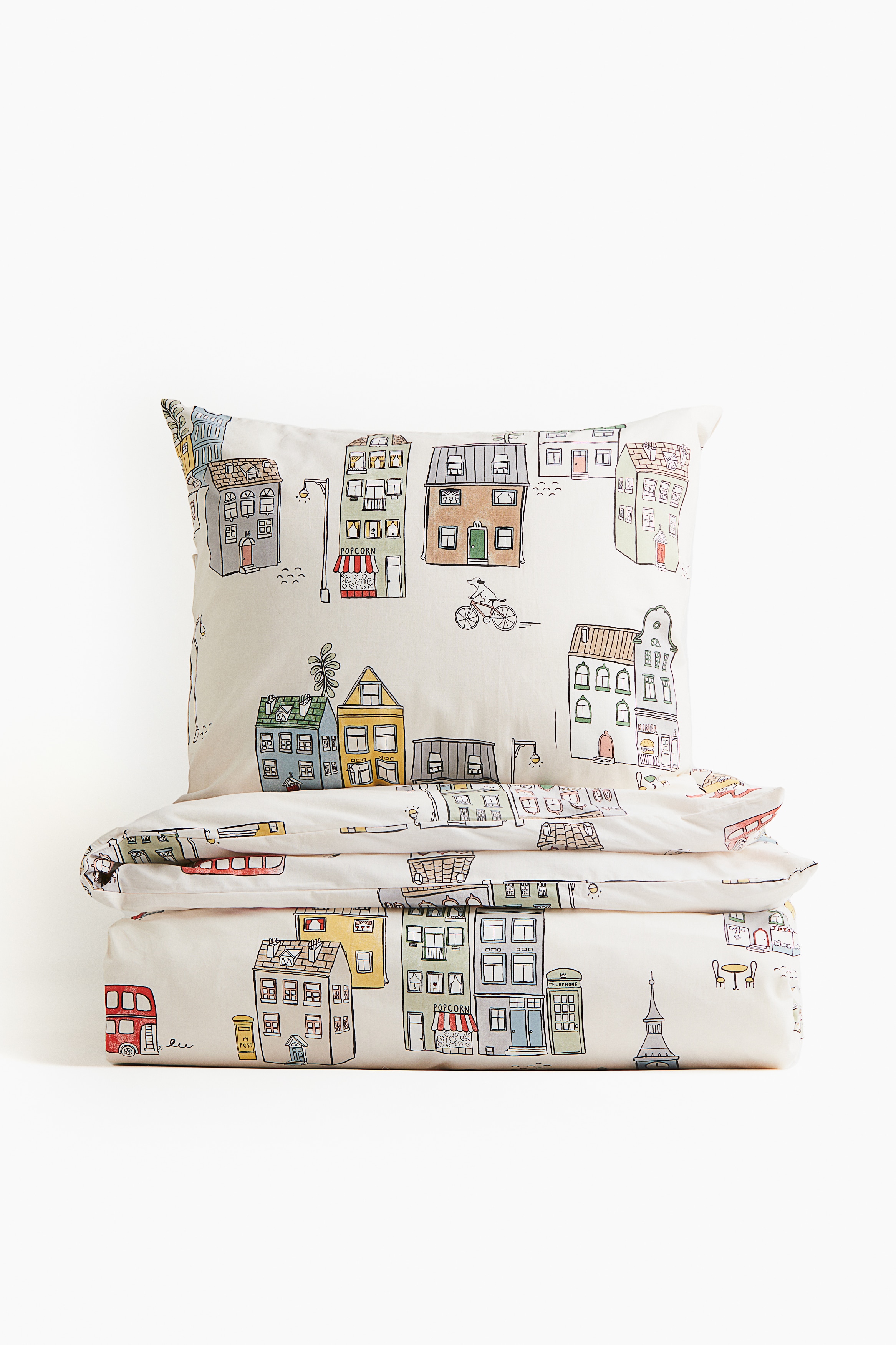 Set de funda de duvet individual con diseño - Beige claro/Ciudad