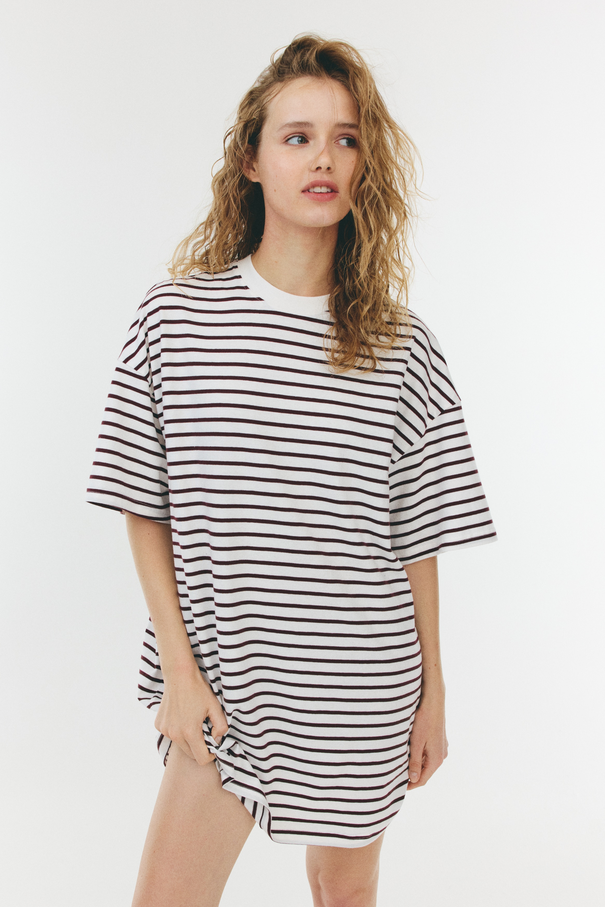 Ladies - Dark Red/Striped Oversized T-shirt Dress - Size: XL - H&M