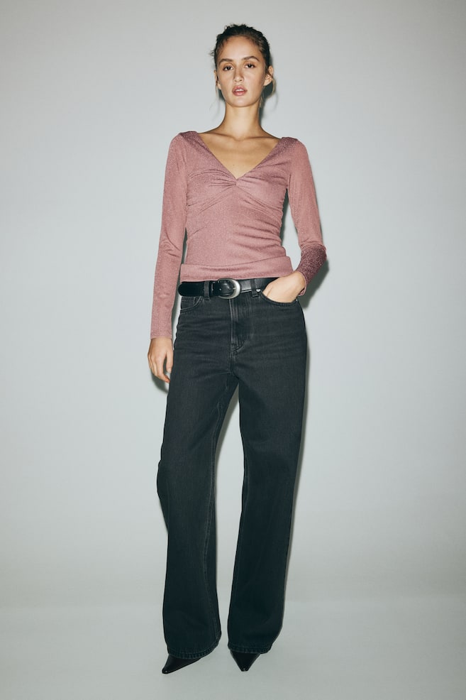 Glittery twist-detail top - Old rose/Black - 3