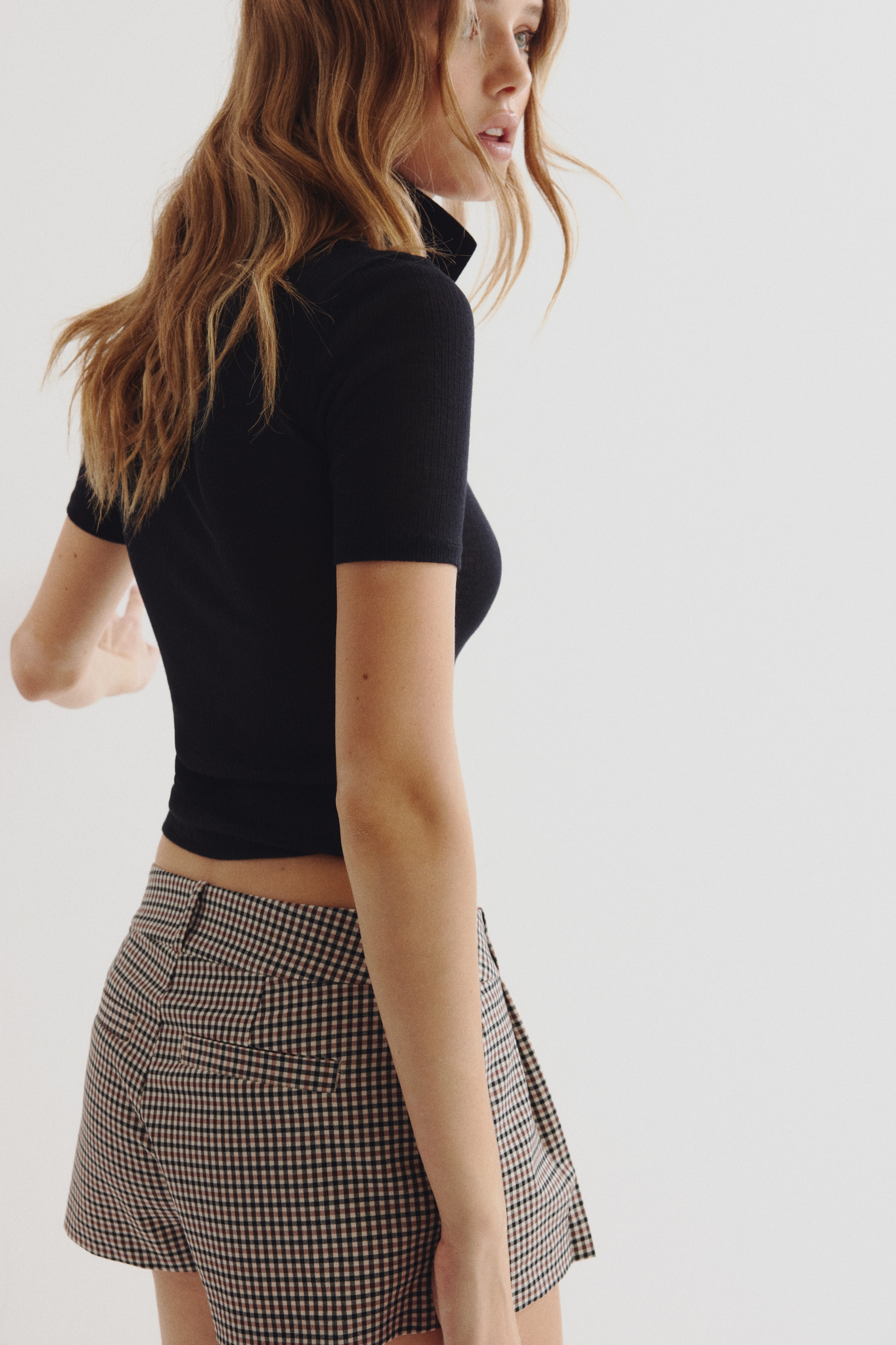 Pleat-front mini shorts