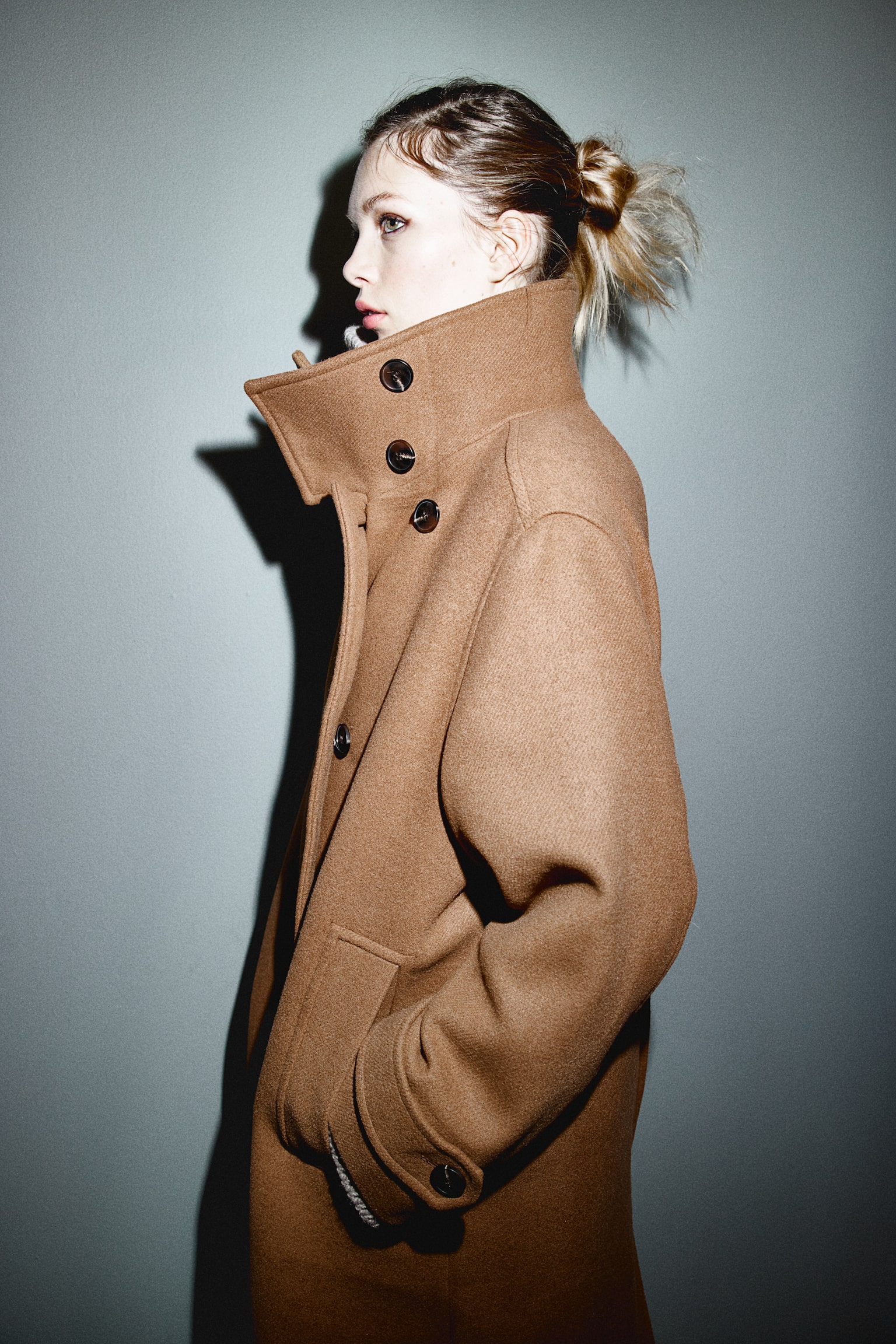 High-collar coat - Brown - 3