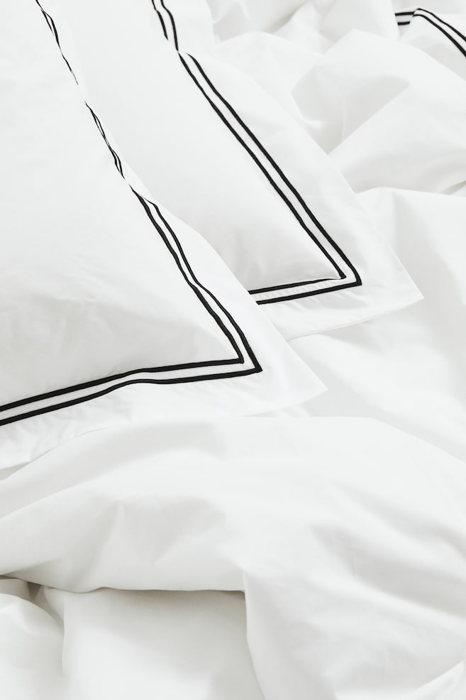 Dobbelt sengesæt i bomuldspercale - Hvid/Sort/Hvid - 3