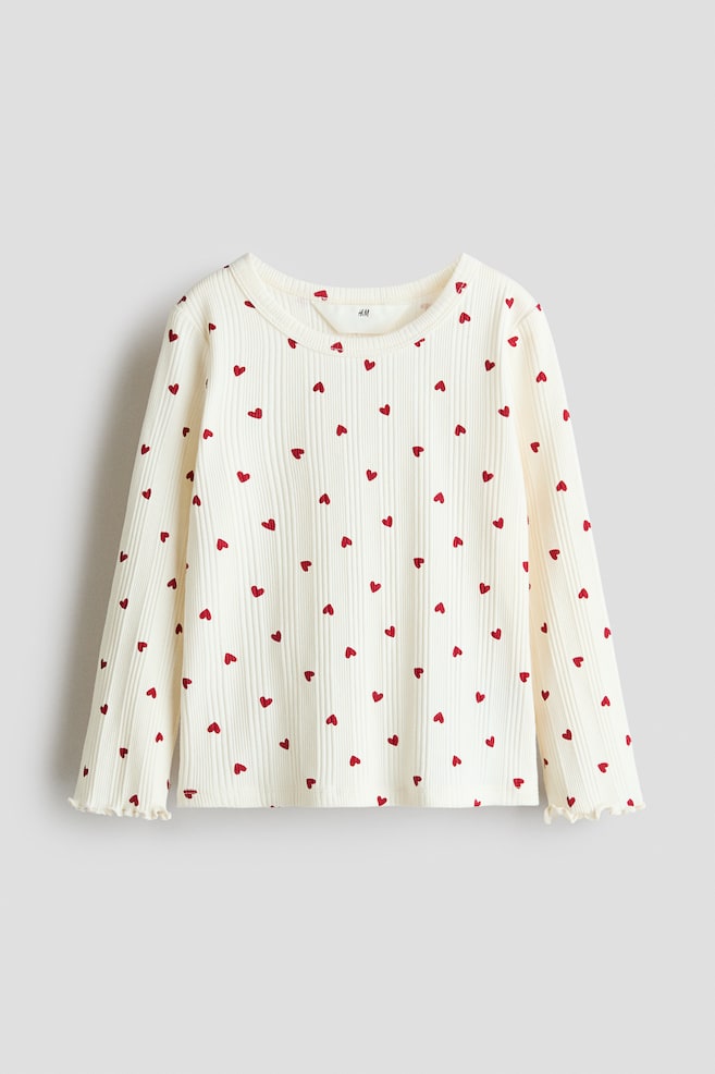 Ribbed jersey top - White/Hearts - 1