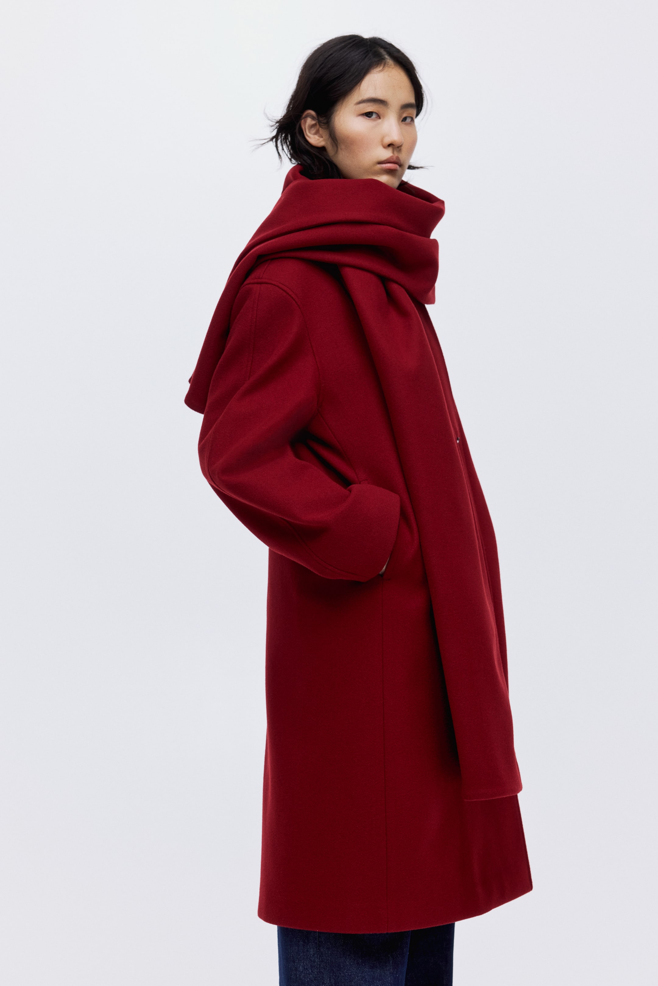 View larger image: Scarf-Detail Coat - Dark red - Ladies | H&M US 1